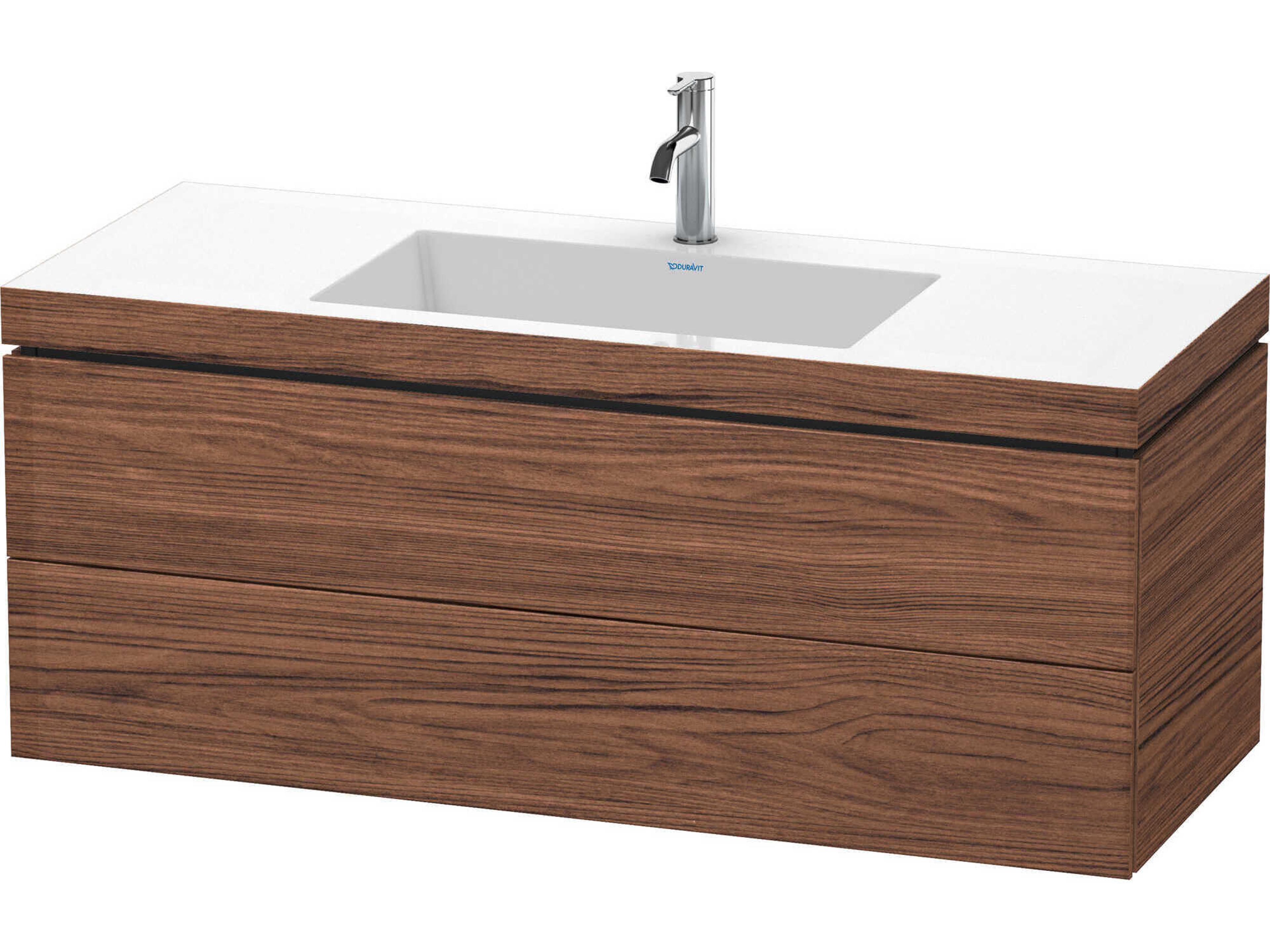 L-cube 47'' Two Drawer Walnut (Dark) Matt Wall-Mounted Vanity Unit