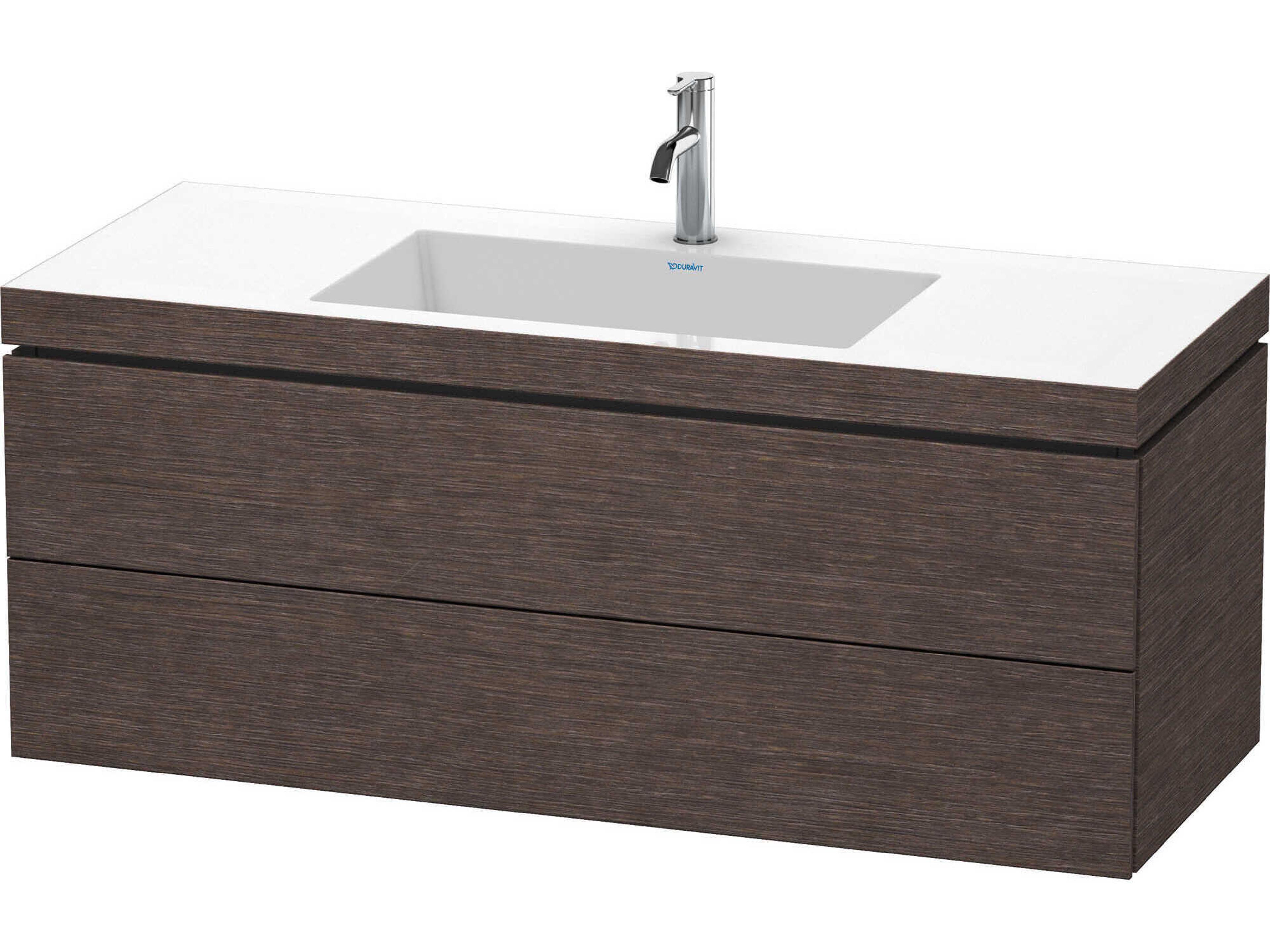 L-cube 47'' Two Drawer Dark Brushed Oak Matt Wall-Mounted Vanity Unit