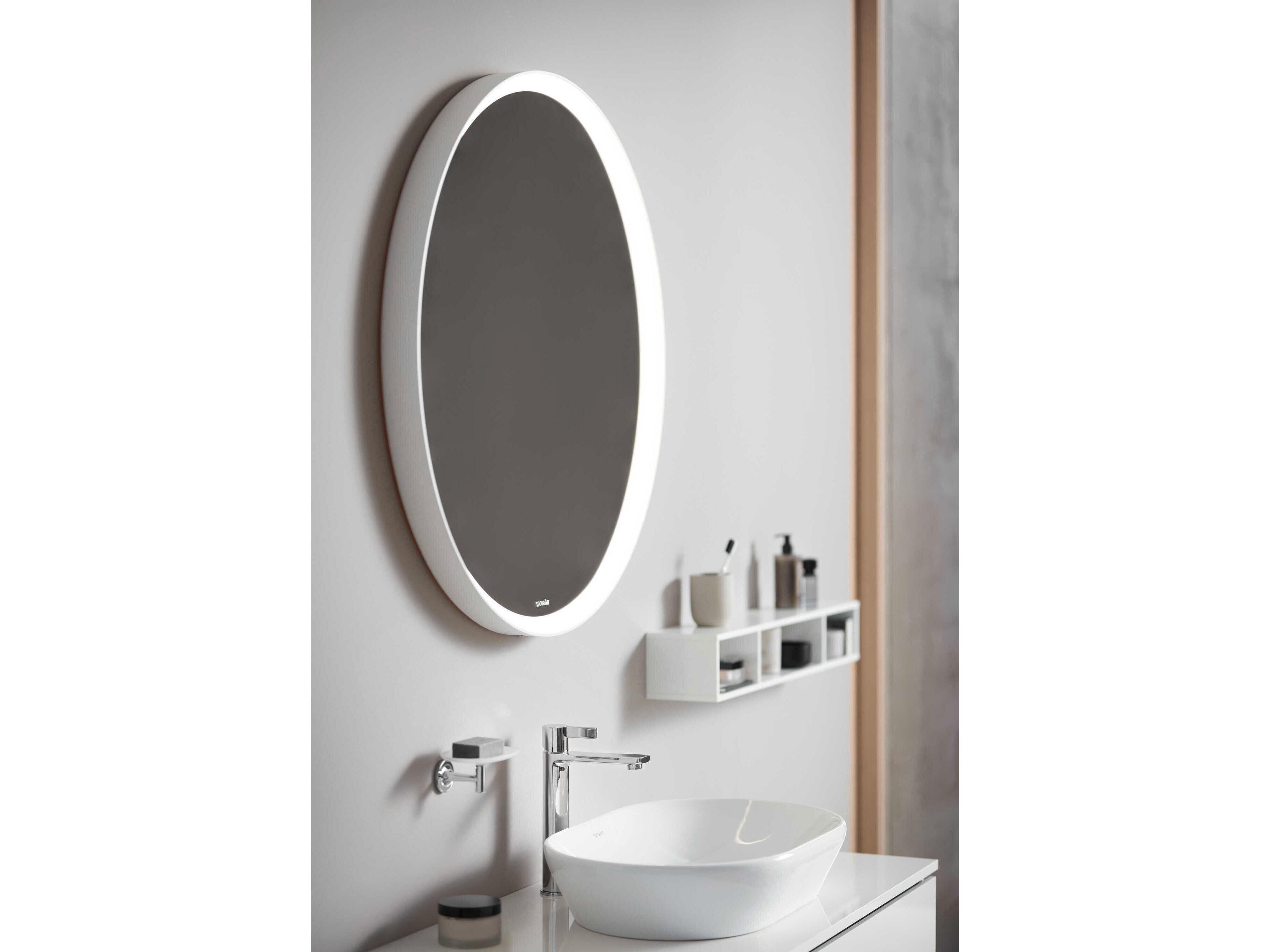 Duravit L-cube 35'' Round White Matte Frame LED Mirror - Sensor Switch
