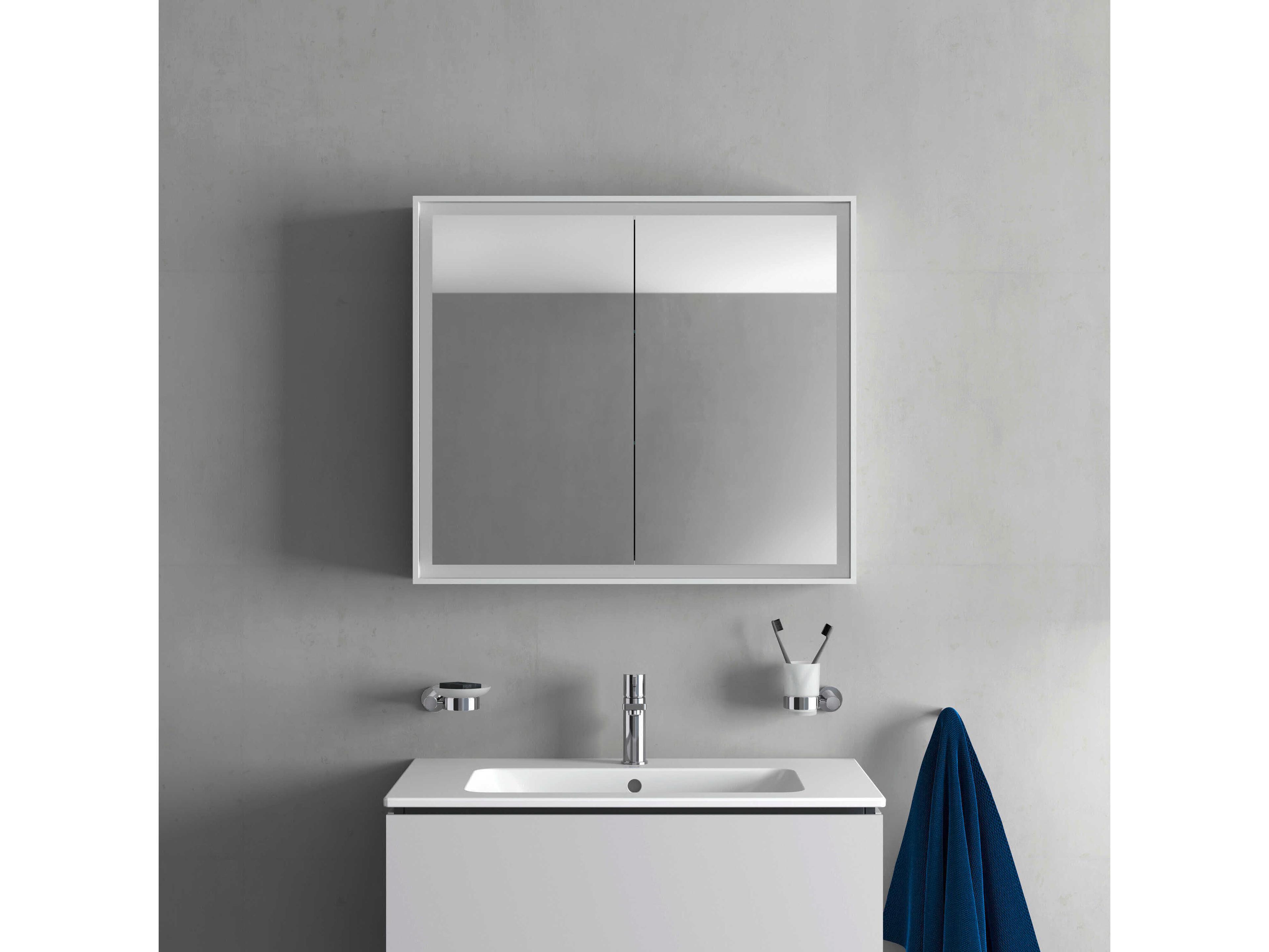 Duravit L-cube 32'' White Frame LED Mirror - Sensor Switch - Left & Right Side Hinge