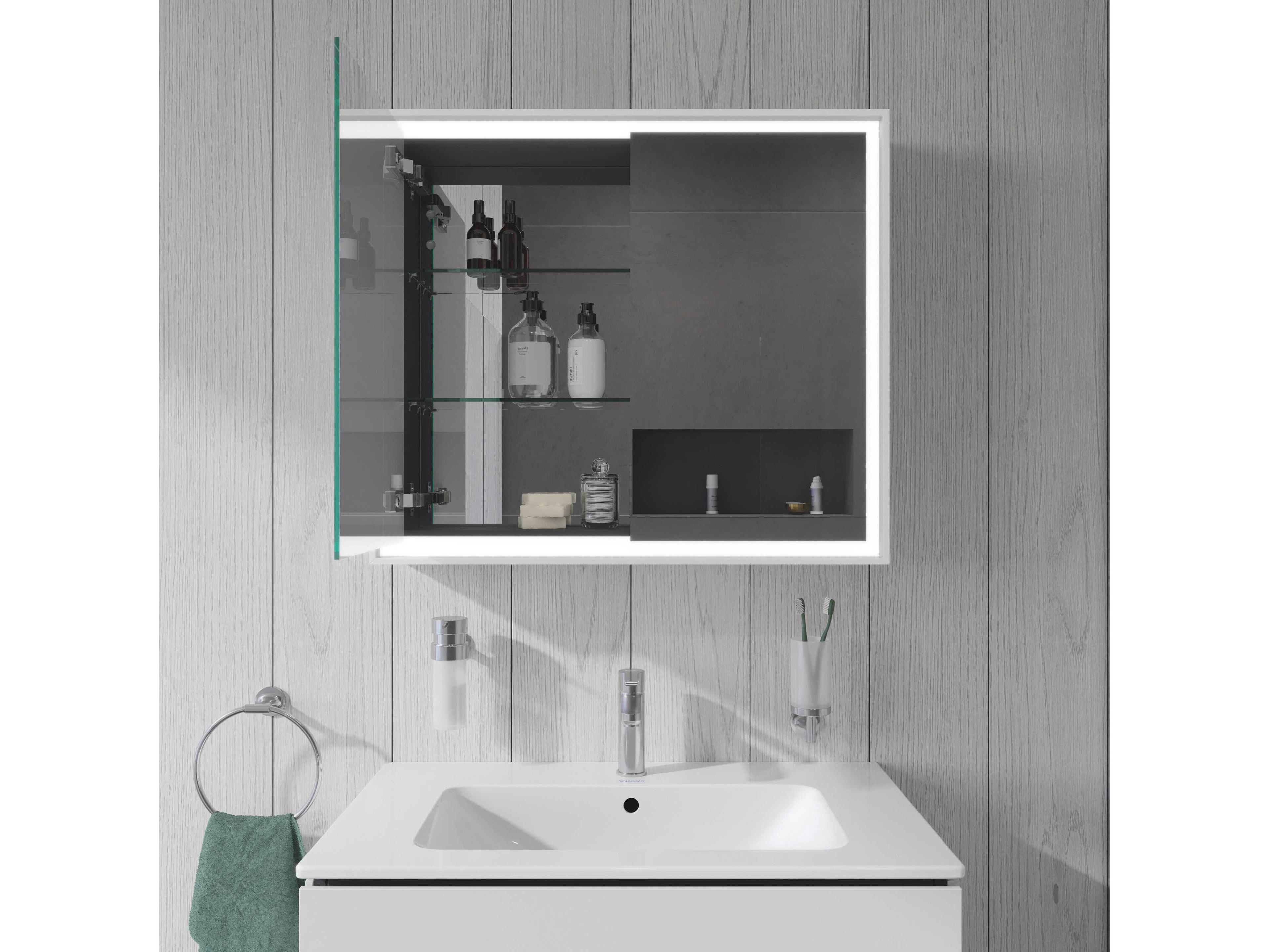 Duravit L-cube 32'' White Frame LED Mirror - Sensor Switch - Left & Right Side Hinge