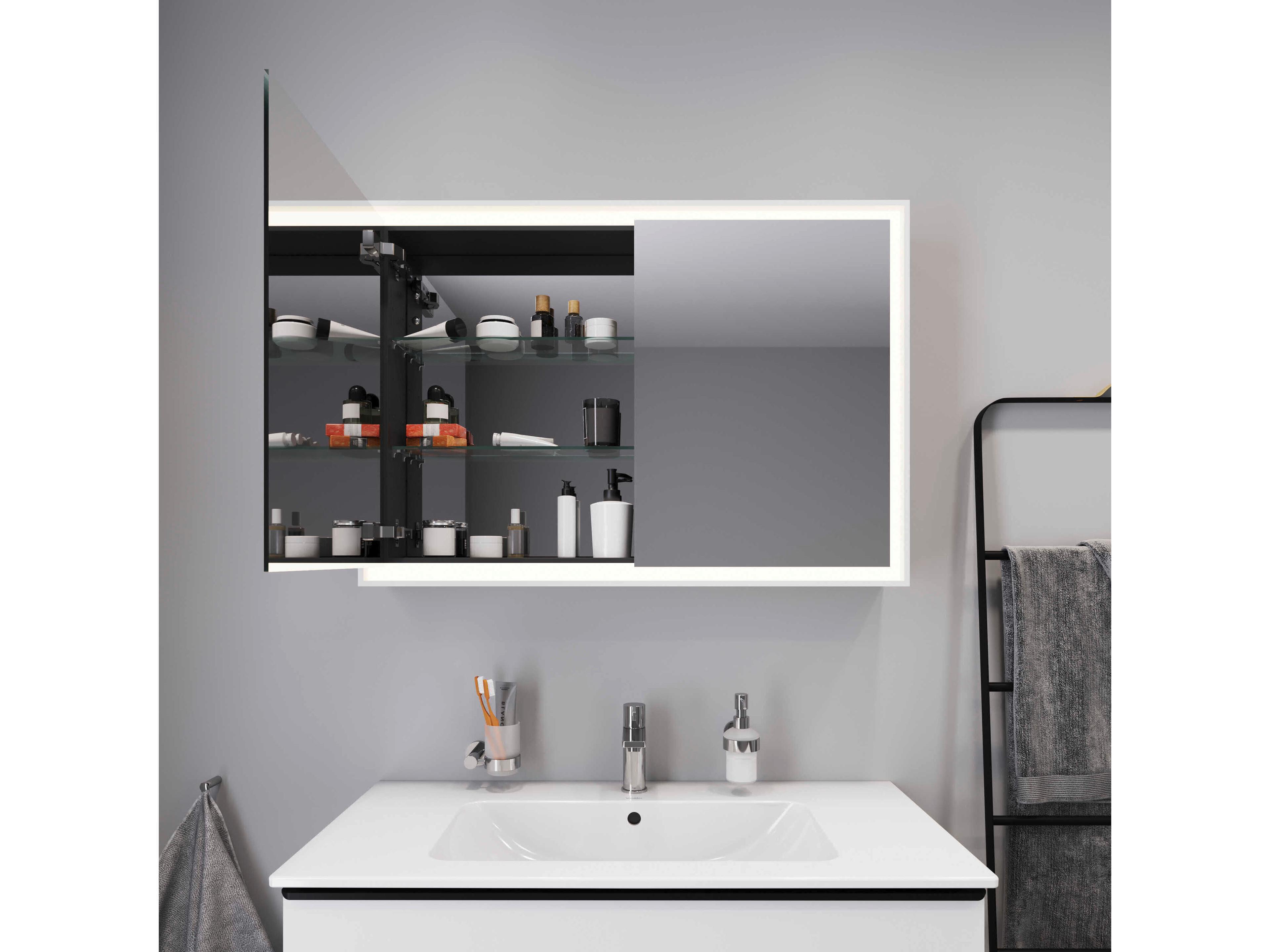 Duravit L-cube 39'' White Frame LED Mirror - Sensor Switch - Left & Right Side Hinge