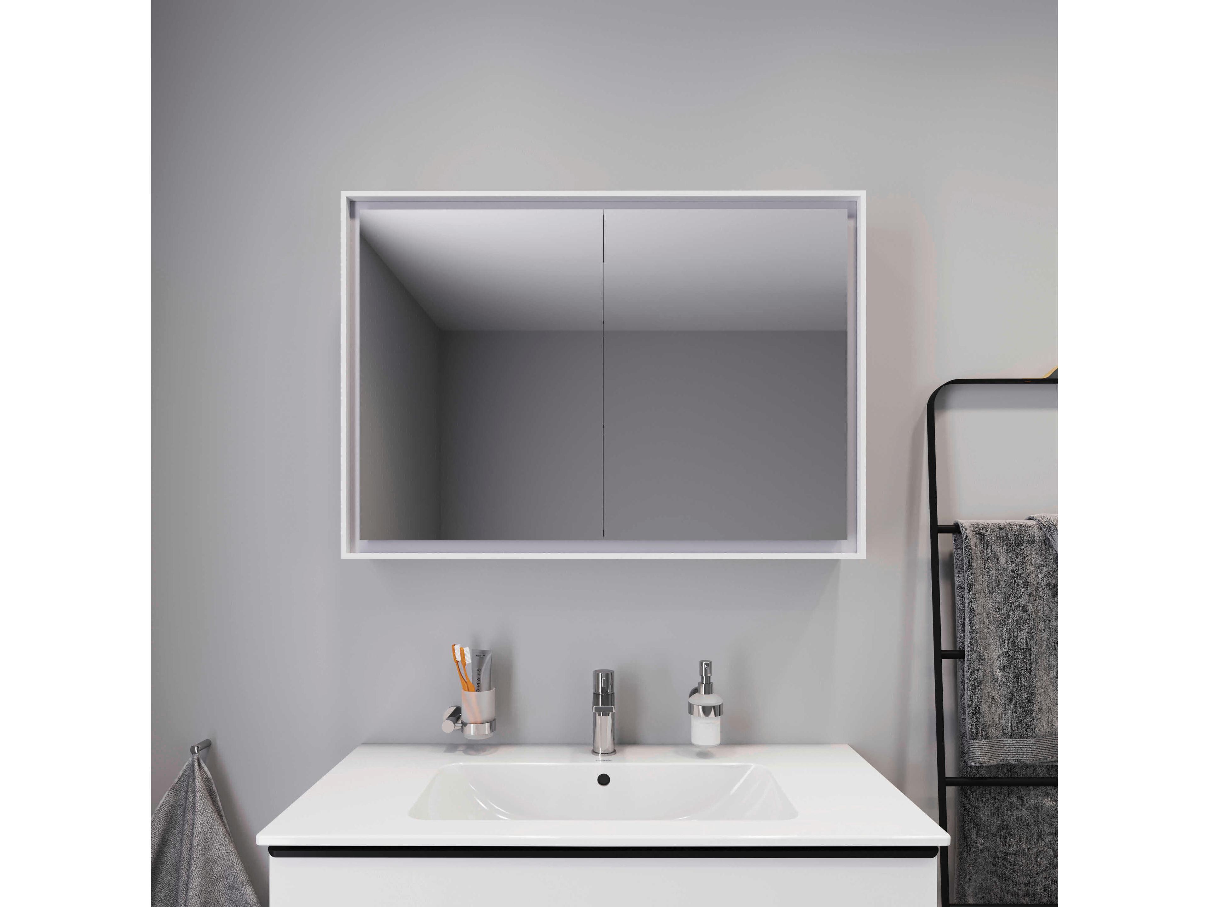 Duravit L-cube 39'' White Frame LED Mirror - Sensor Switch - Left & Right Side Hinge