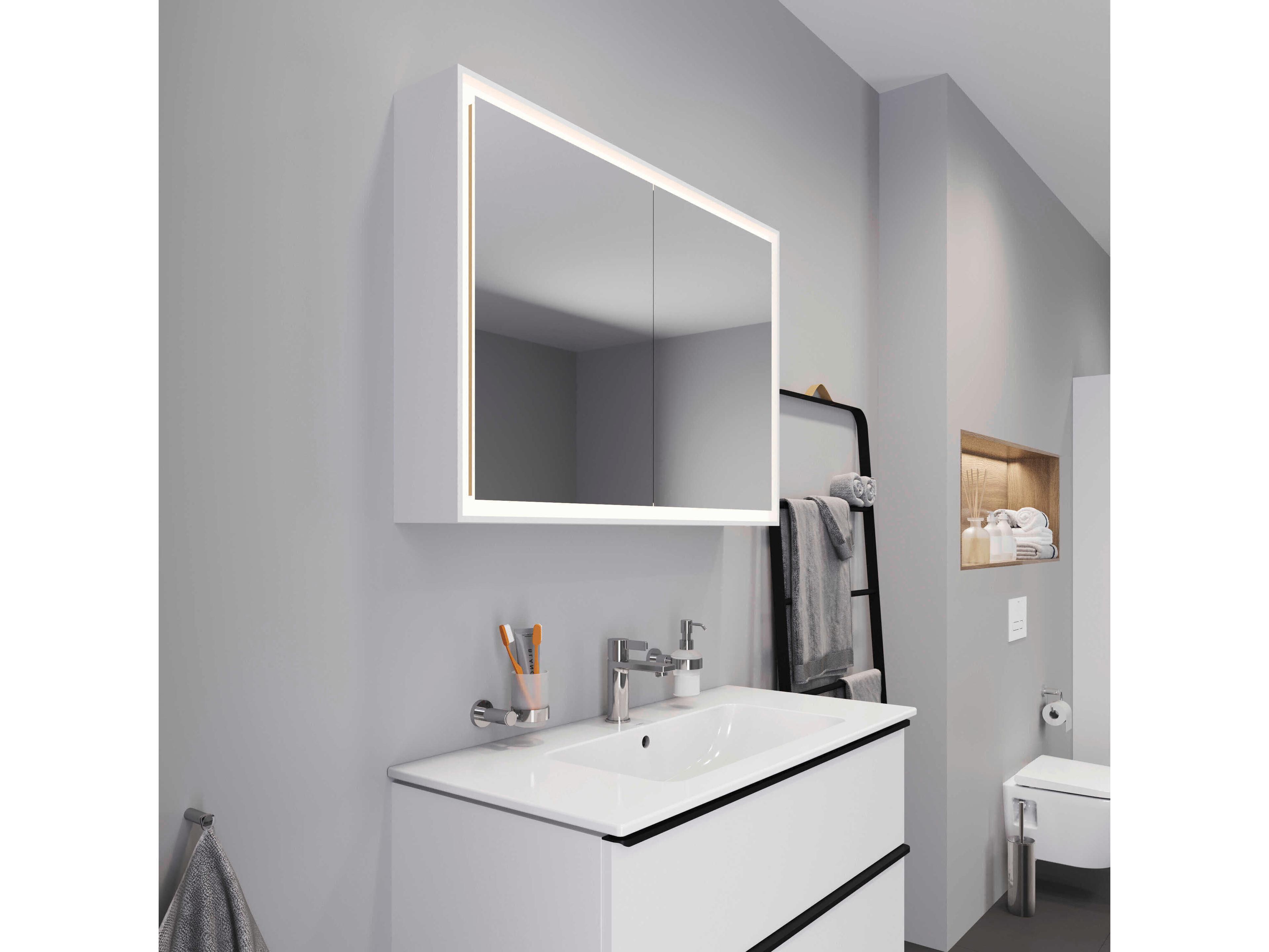 Duravit L-cube 39'' White Frame LED Mirror - Sensor Switch - Left & Right Side Hinge