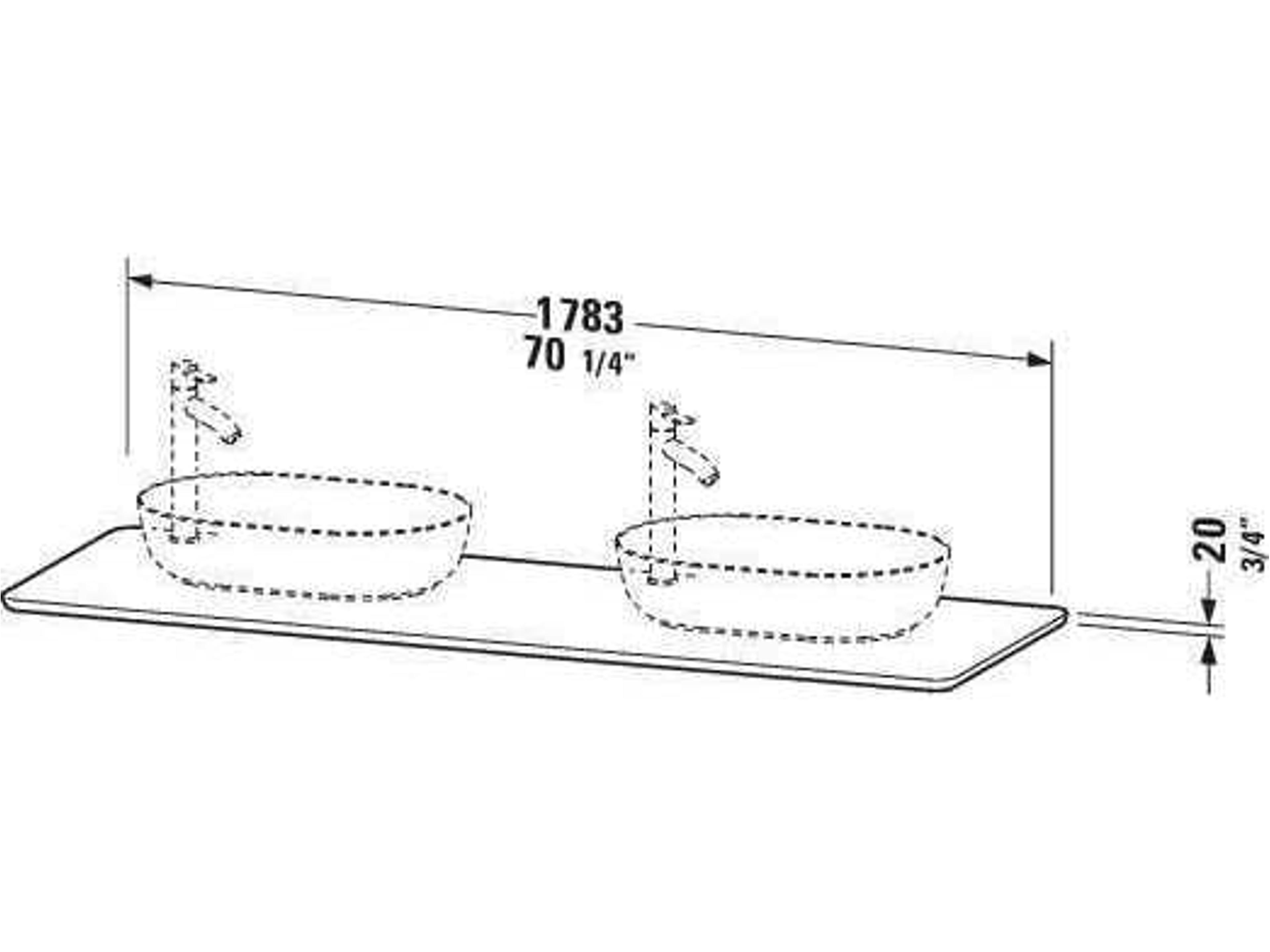 Duravit Luv 70'' Stone Gray Polished Vanity Top Only - 2 Cut-outs