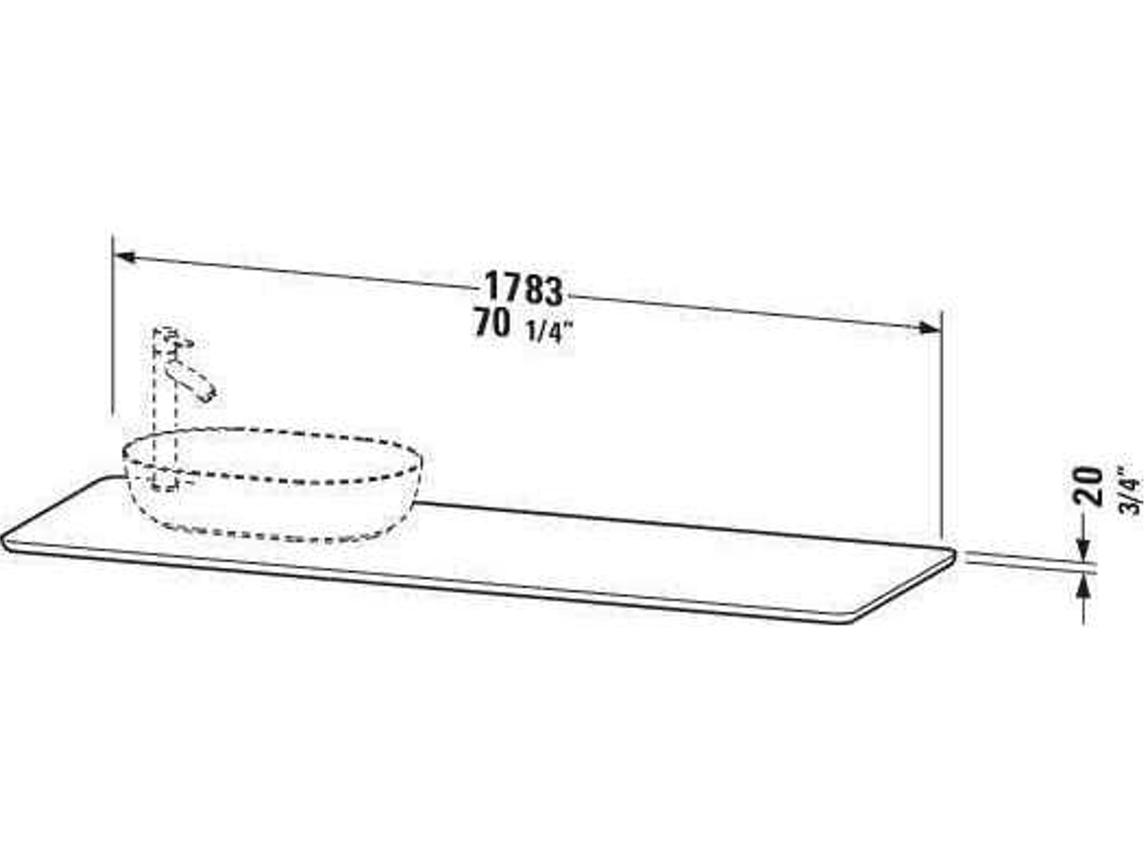 Duravit Luv 70'' Stone Sand Polished Vanity Top Only - 1 Left Side Cut-out