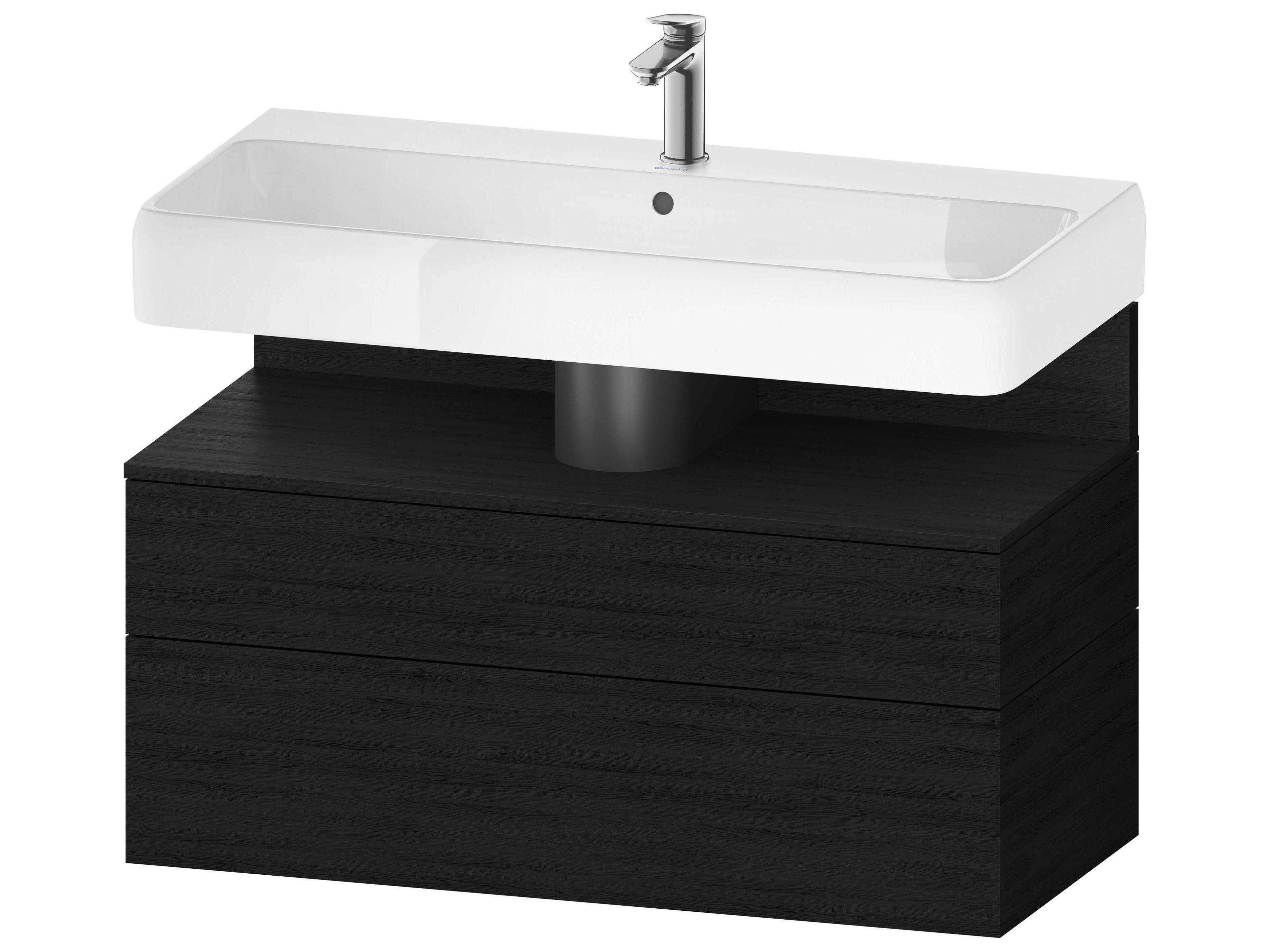 Qatego 39'' Oak Black Matt Wall-Mounted Vanity Unit