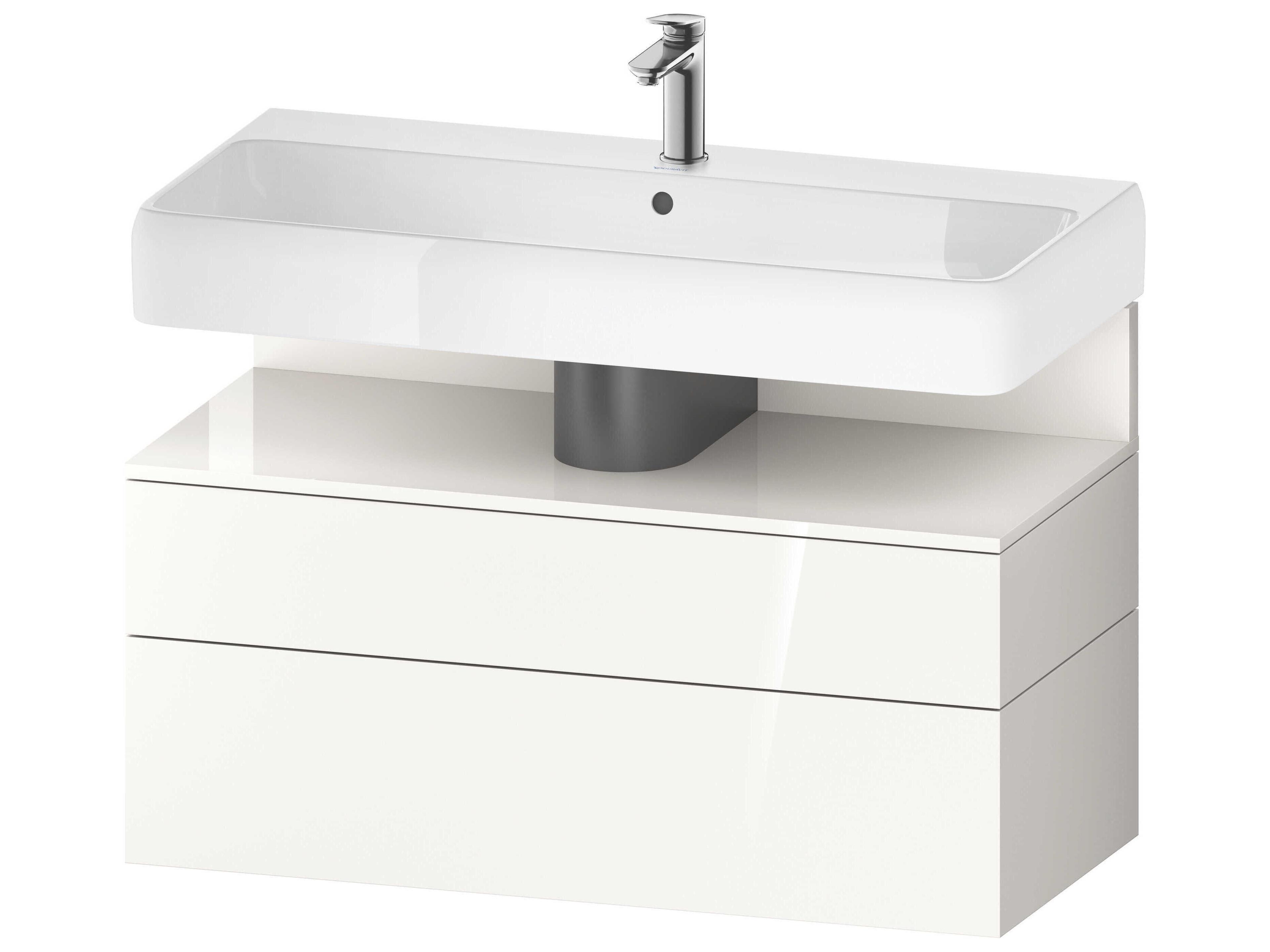 Qatego 39'' White High Gloss Wall-Mounted Vanity Unit
