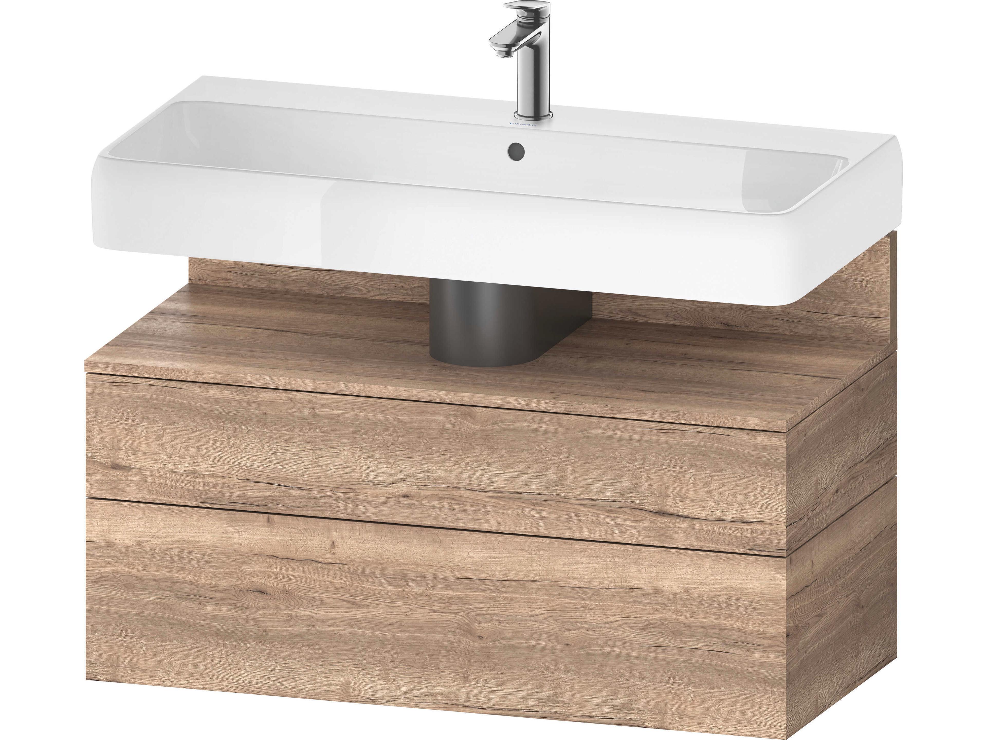 Qatego 39'' Marbeled Oak Wall-Mounted Vanity Unit