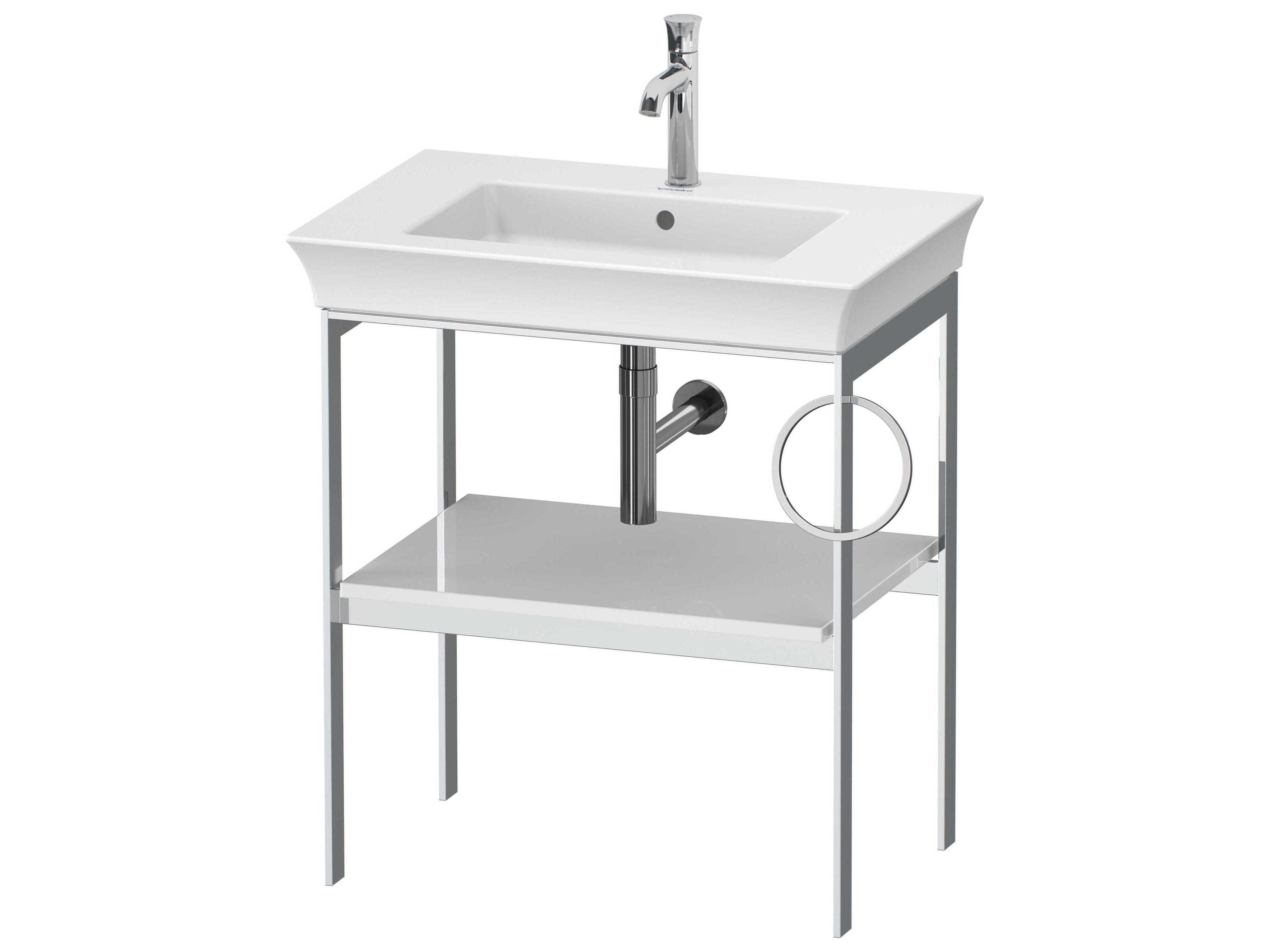 White Tulip 27'' White High Gloss Metal Console Vanity Unit - Right Side Towel Ring