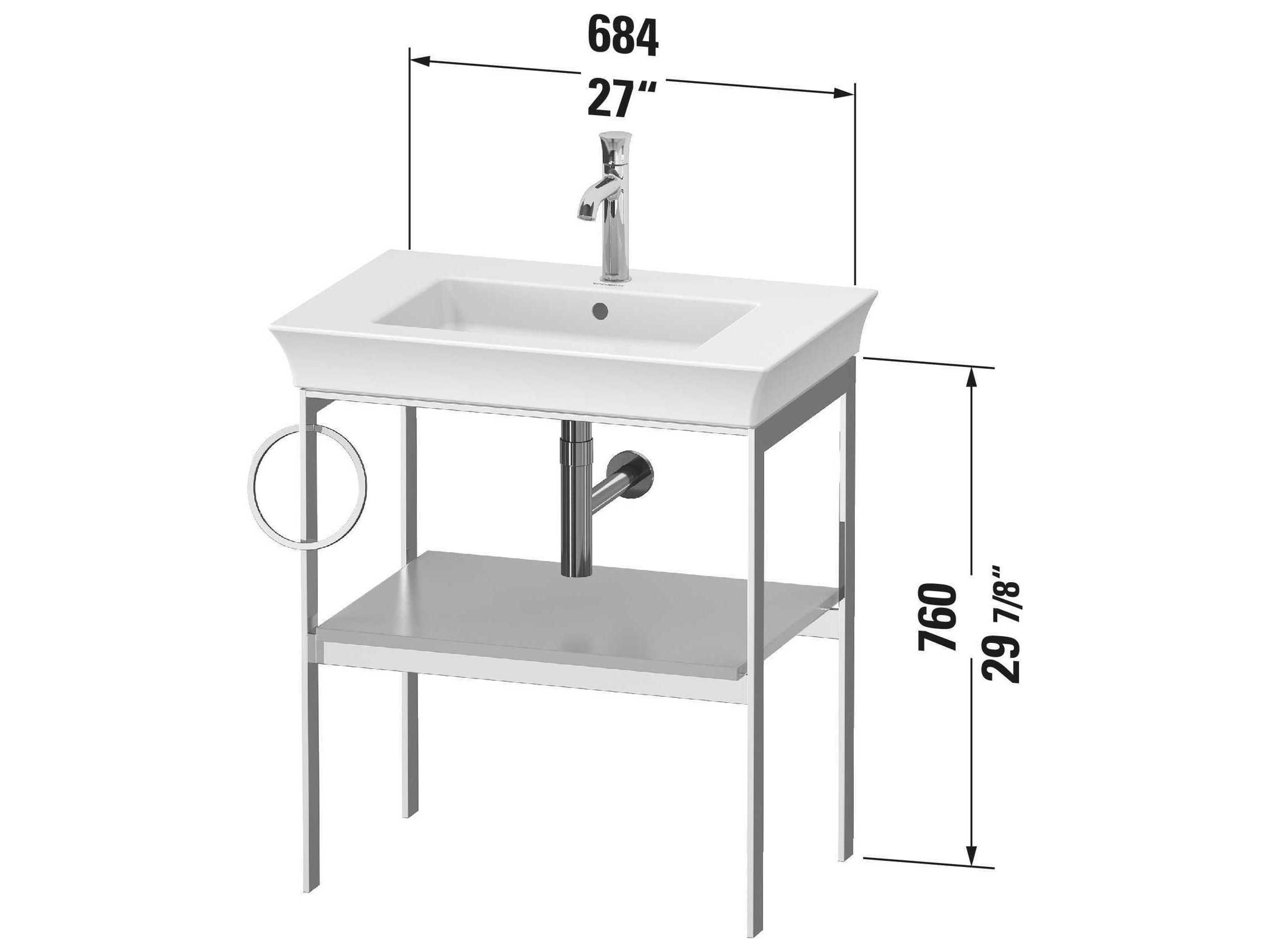 Duravit White Tulip 27'' White High Gloss Metal Console Vanity Unit - Right Side Towel Ring