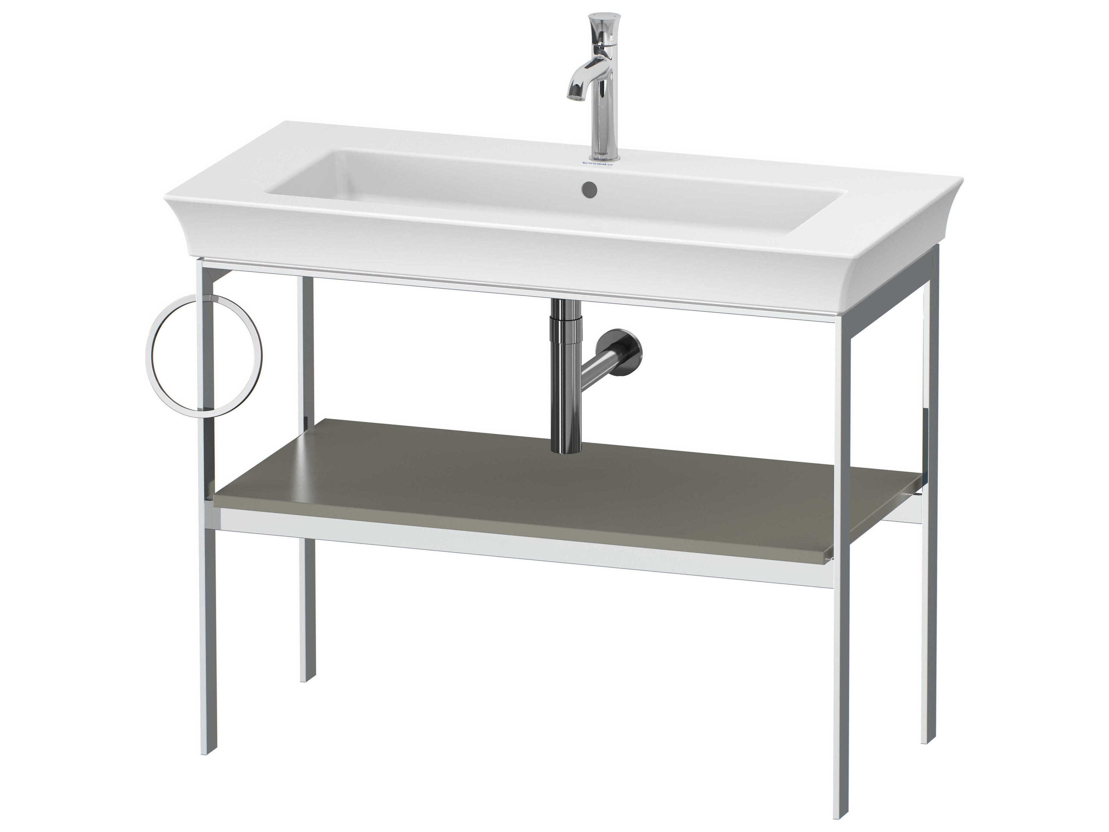 White Tulip 39'' Stone Gray Satin Matt Metal Console Vanity Unit - Left Side Towel Ring