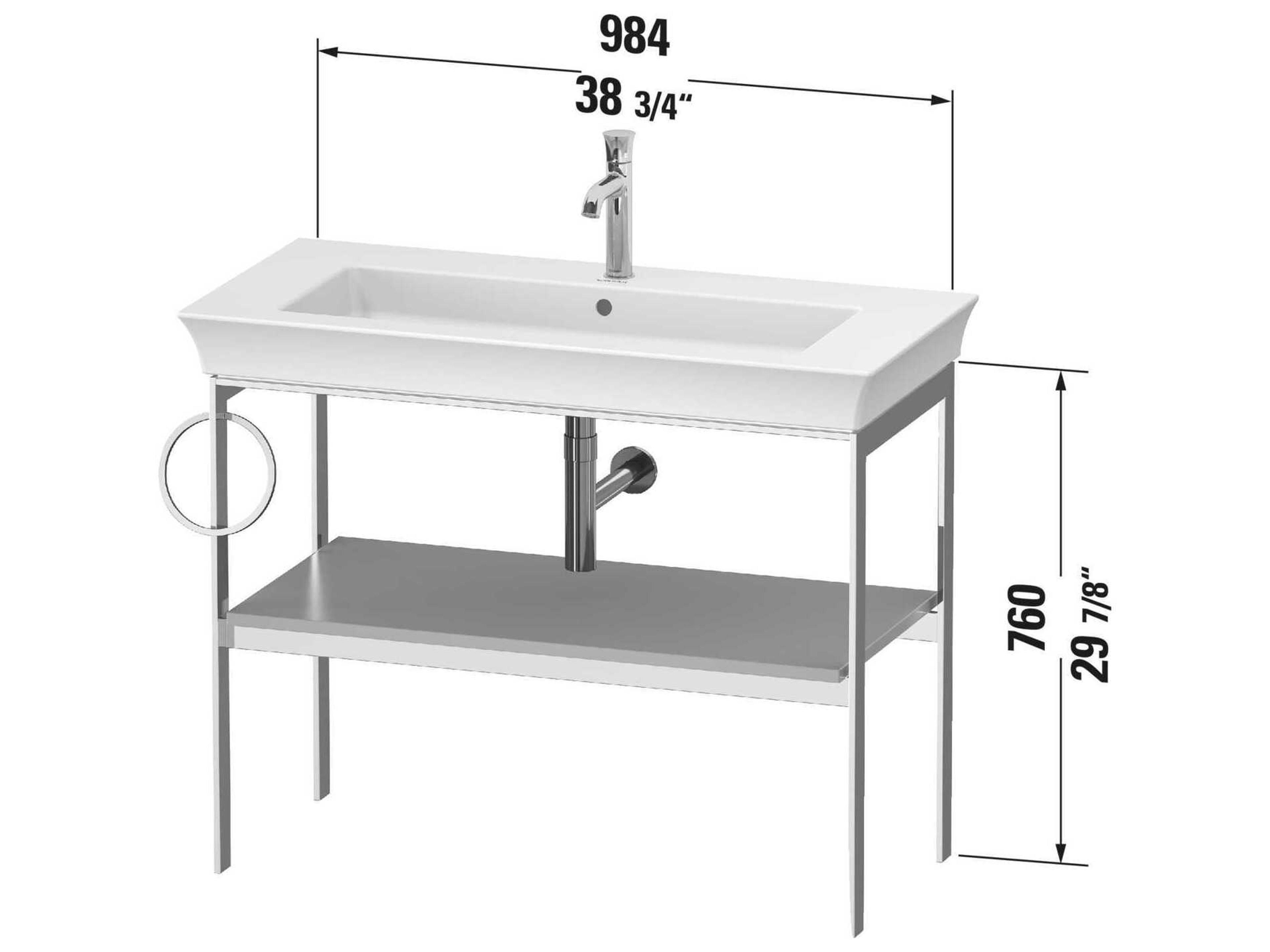 Duravit White Tulip 39'' Stone Gray Satin Matt Metal Console Vanity Unit - Left Side Towel Ring