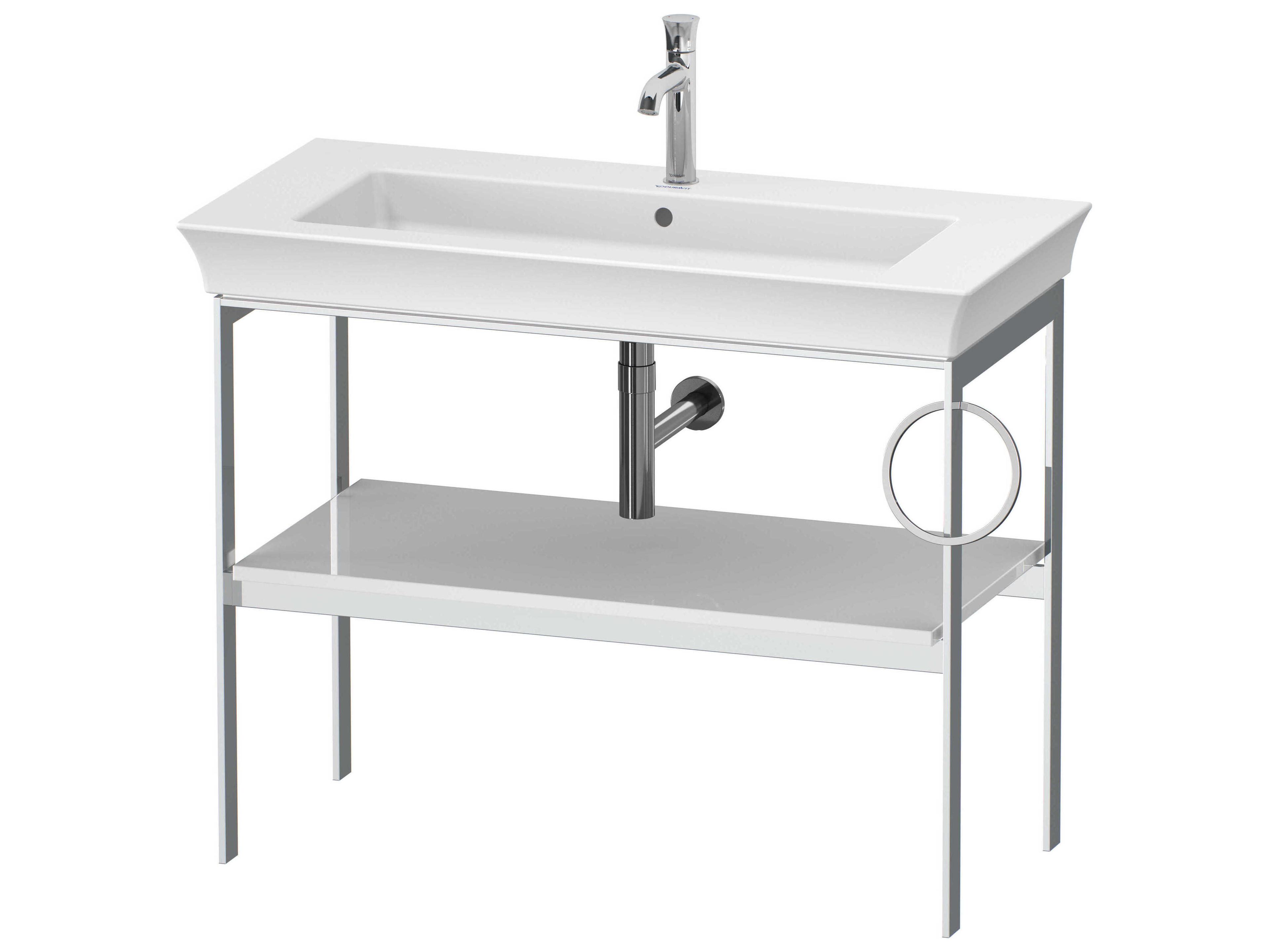 White Tulip 39'' White High Gloss Metal Console Vanity Unit - Right Side Towel Ring