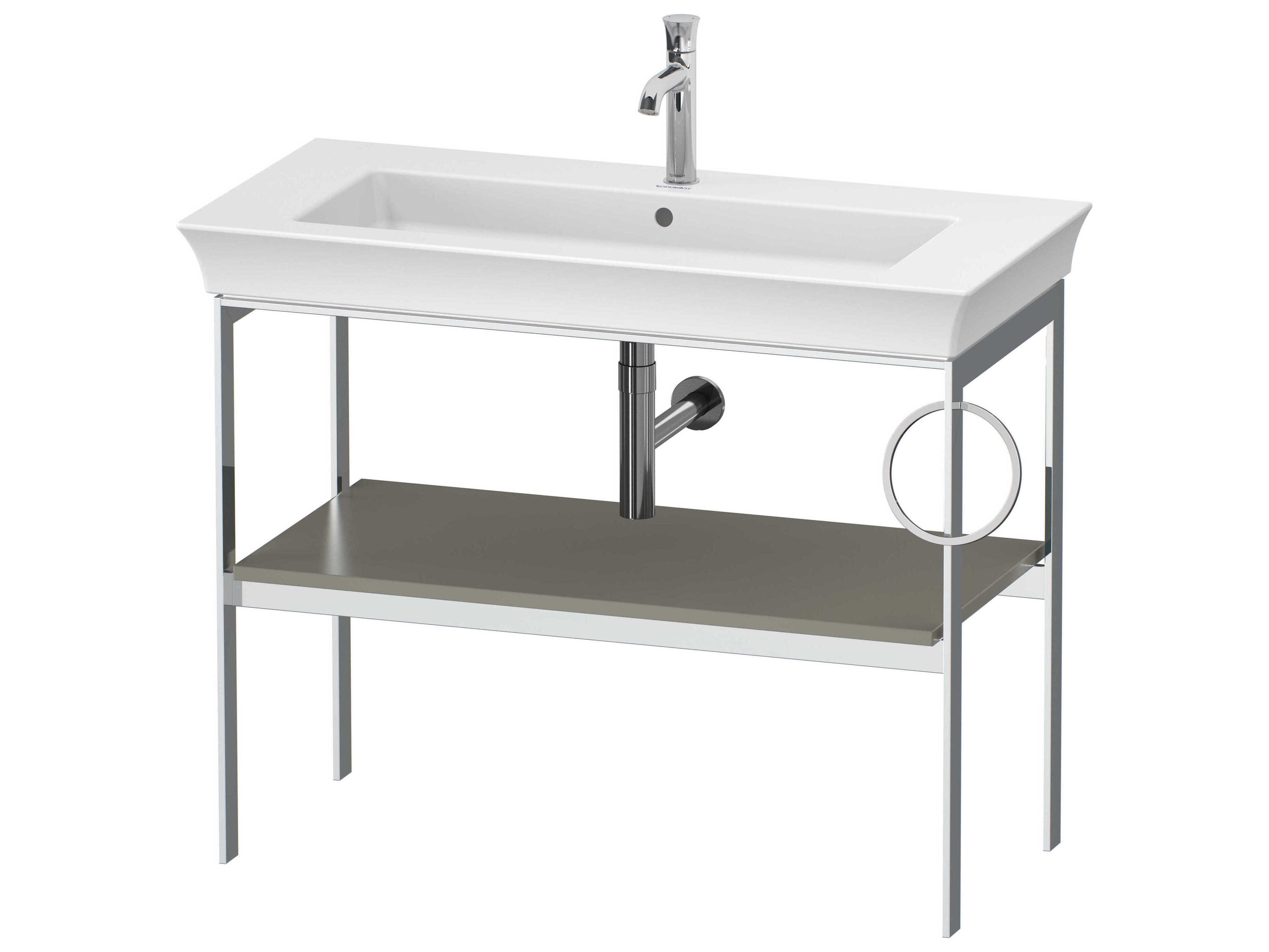 White Tulip 39'' Stone Gray Satin Matt Metal Console Vanity Unit - Right Side Towel Ring