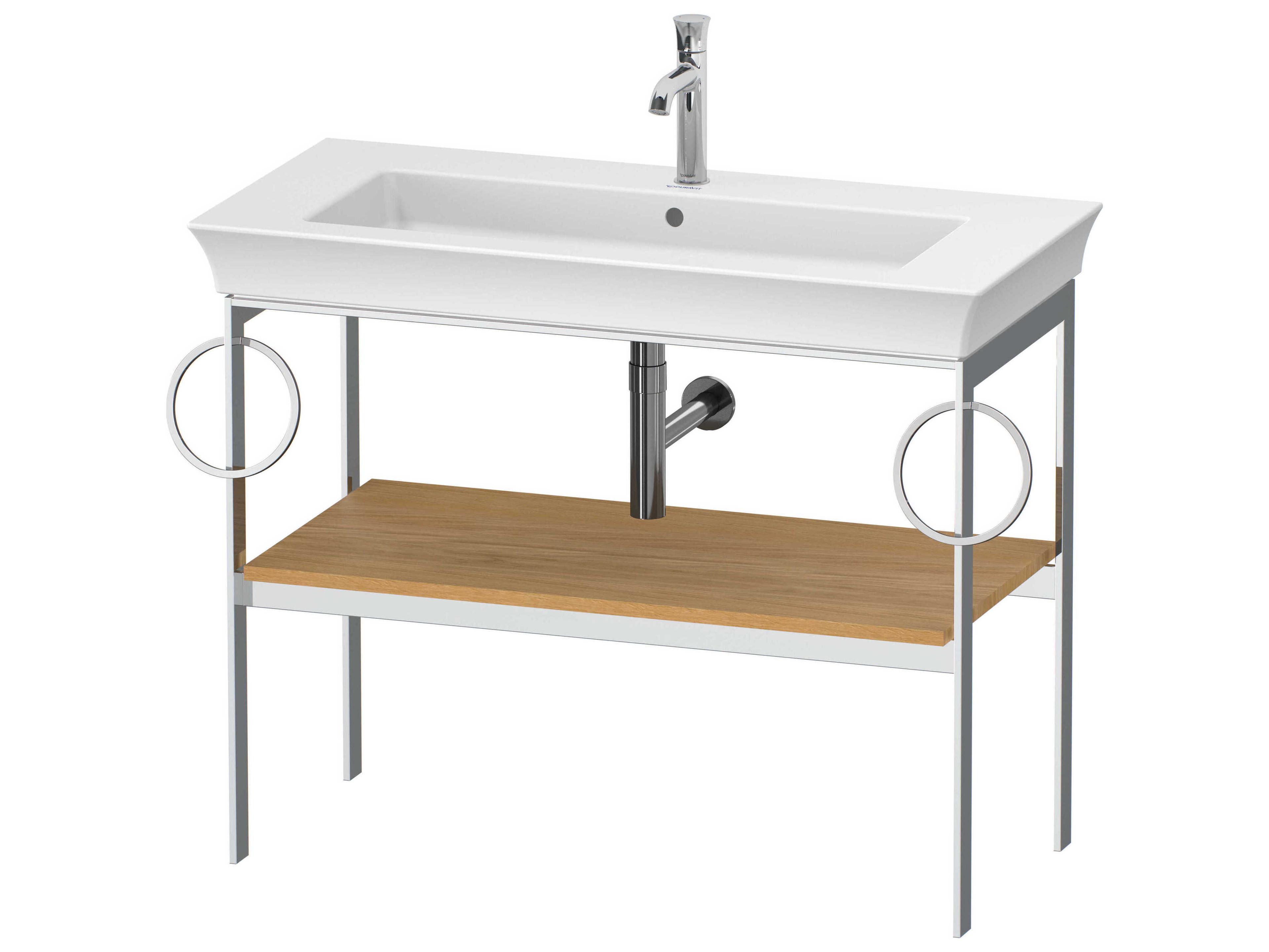 White Tulip 39'' Natural Oak Metal Console Vanity Unit