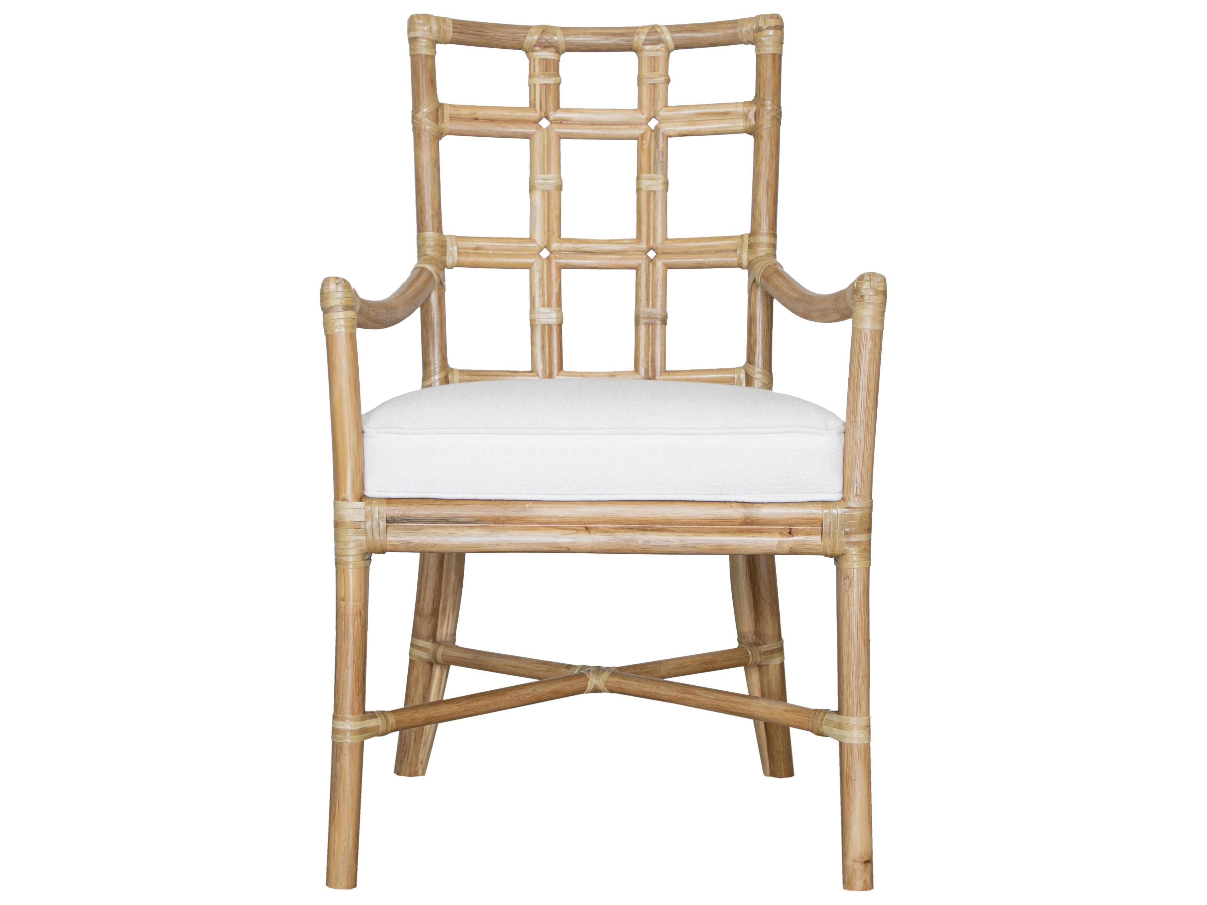 Seville Rattan Natural Upholstered Arm Dining Chair