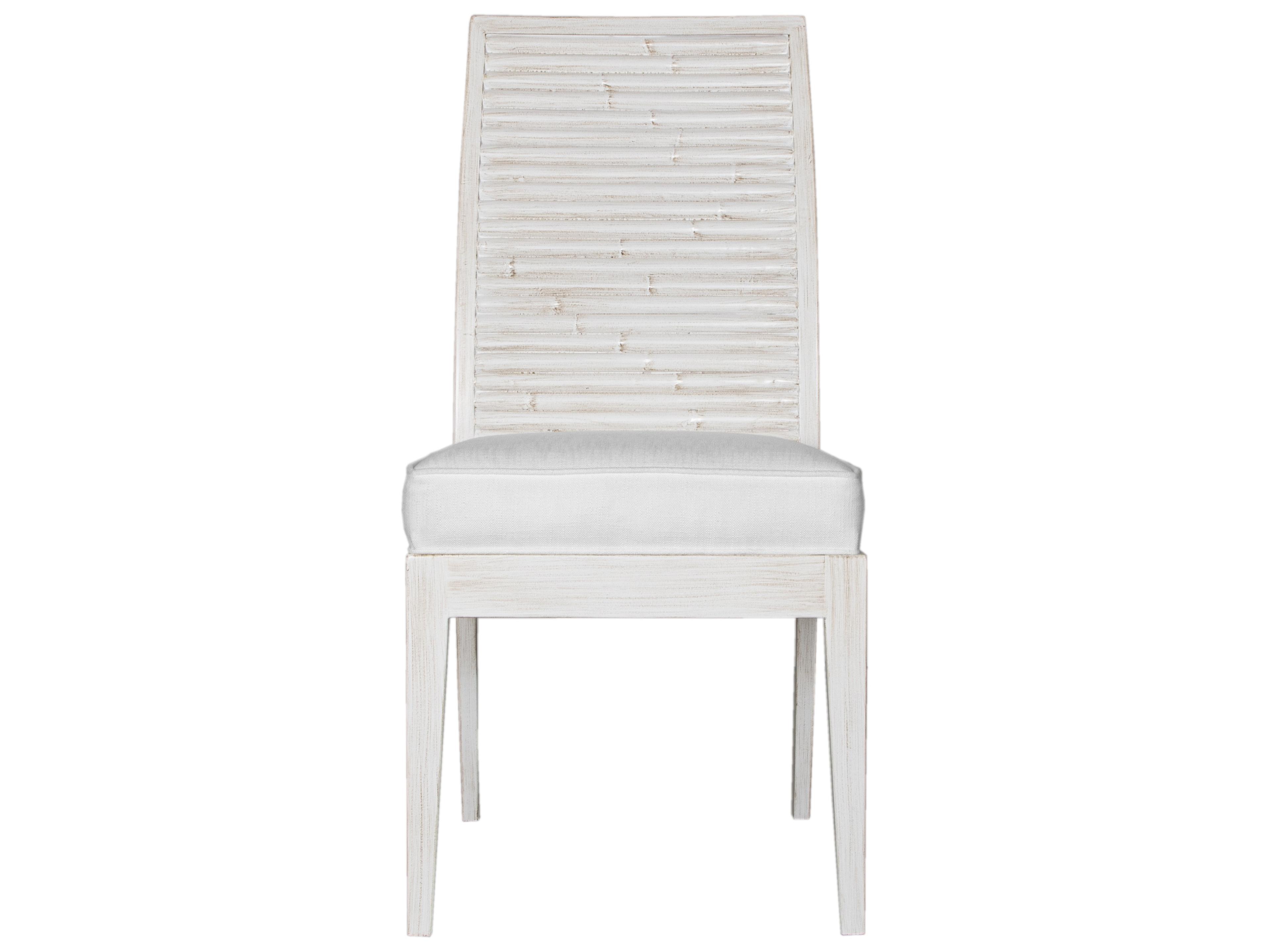 Stacked Bamboo Rattan Natural Upholstered Armless Dining Chair
