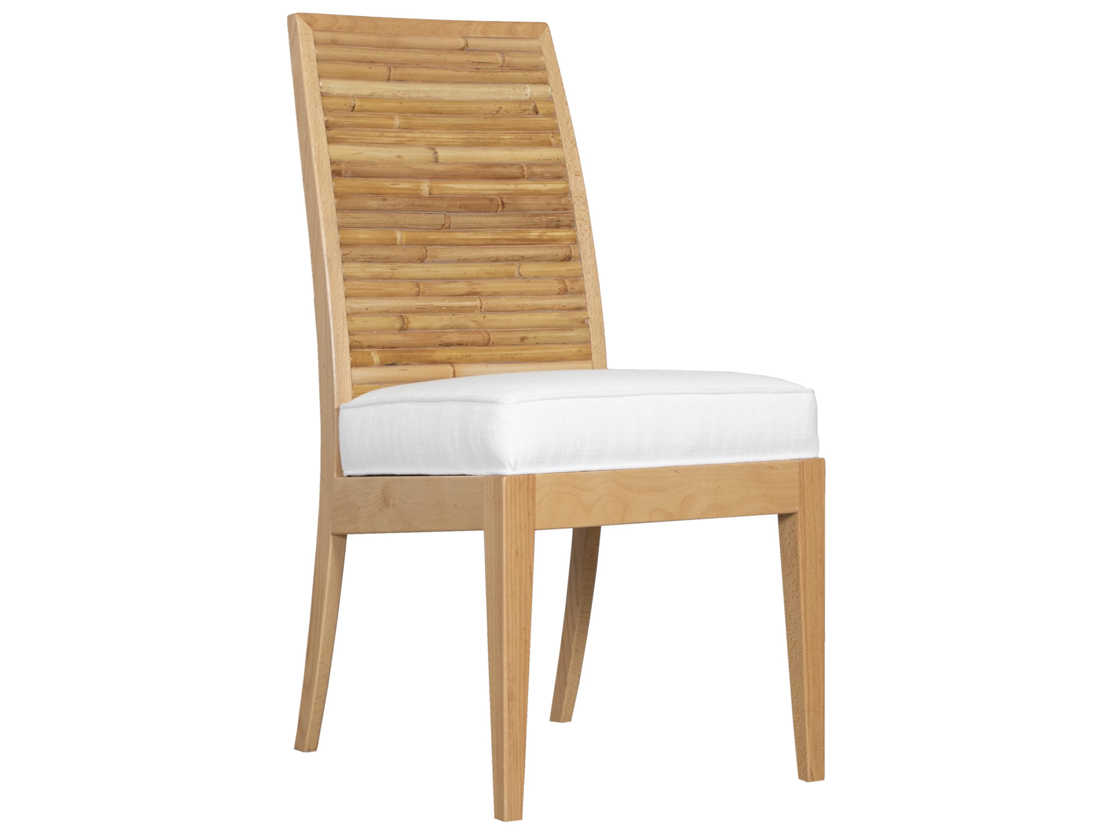 Stacked Bamboo Rattan Natural Upholstered Armless Dining Chair
