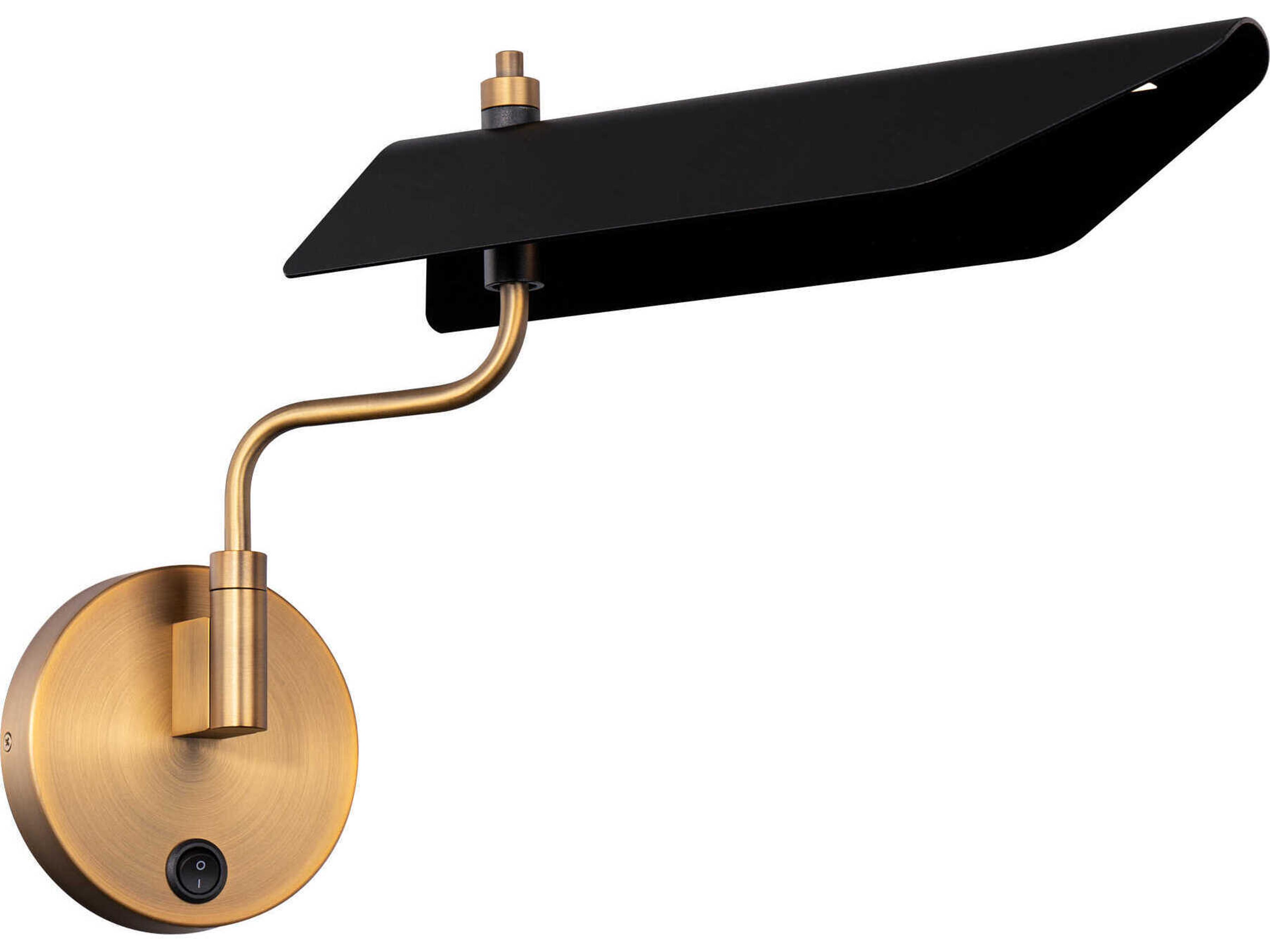 dweLED Loyd LED Swing Arm Wall Light in Black and Aged Brass