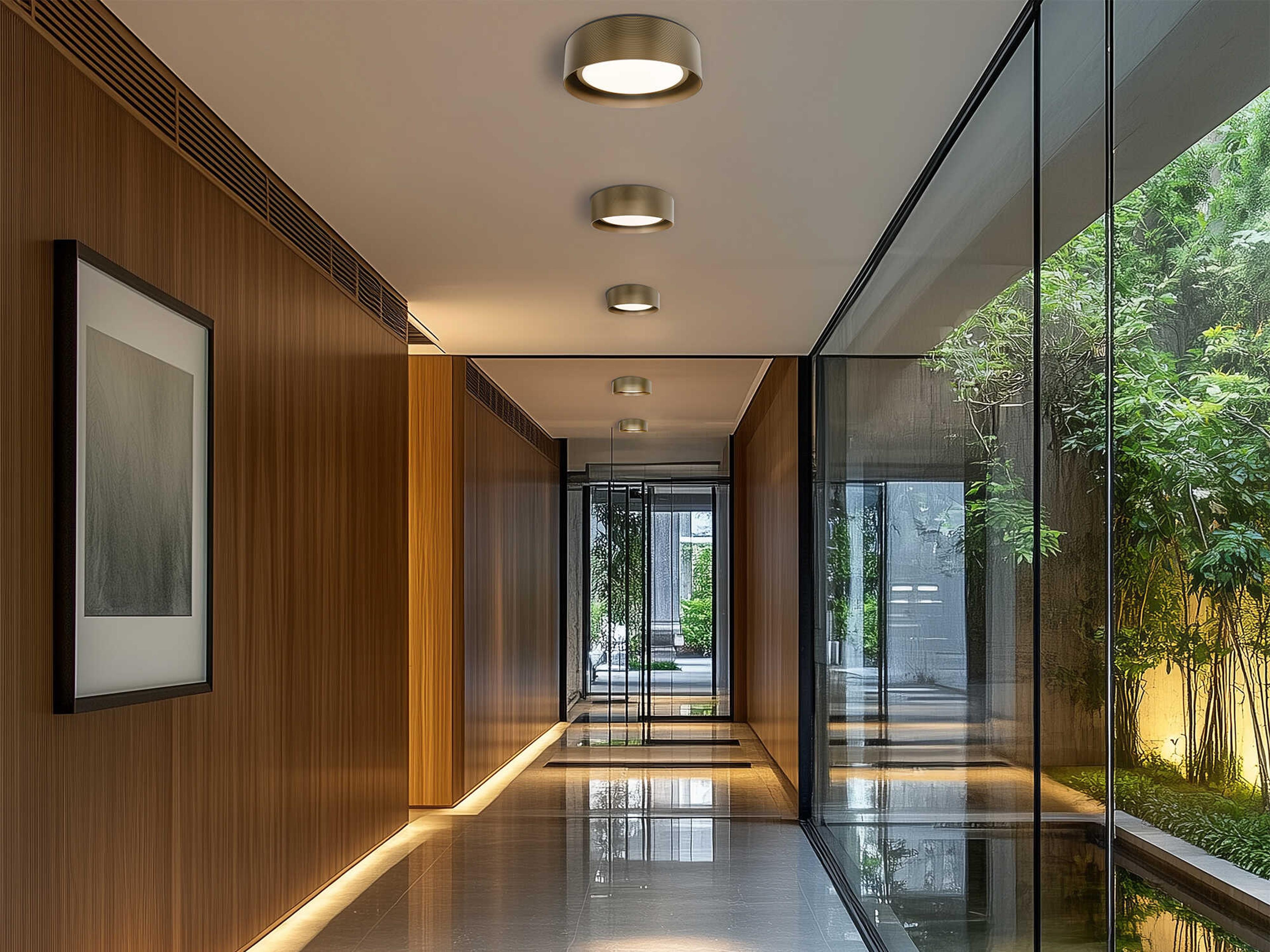 dweLED by WAC Lighting Grille 1-Light Aged Brass Round Flush Mount