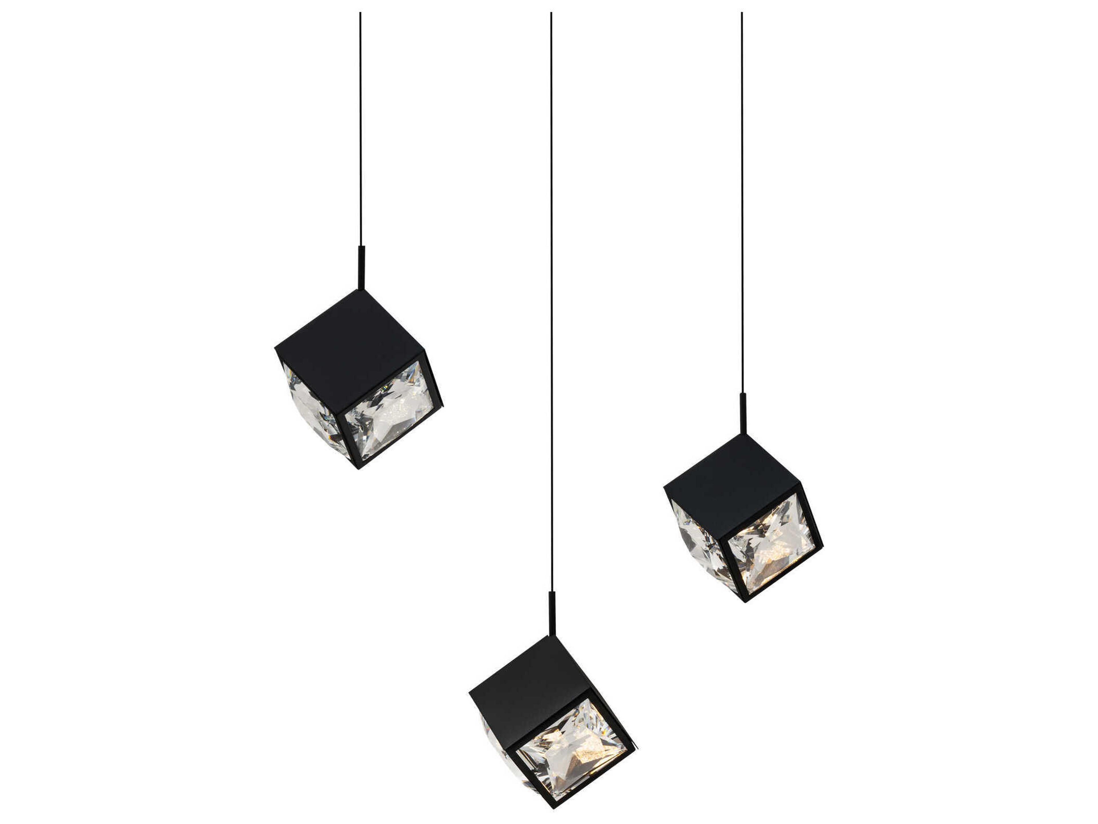 dweLED by WAC Lighting Ice Cube 3-Light Black Geometric Island Pendant