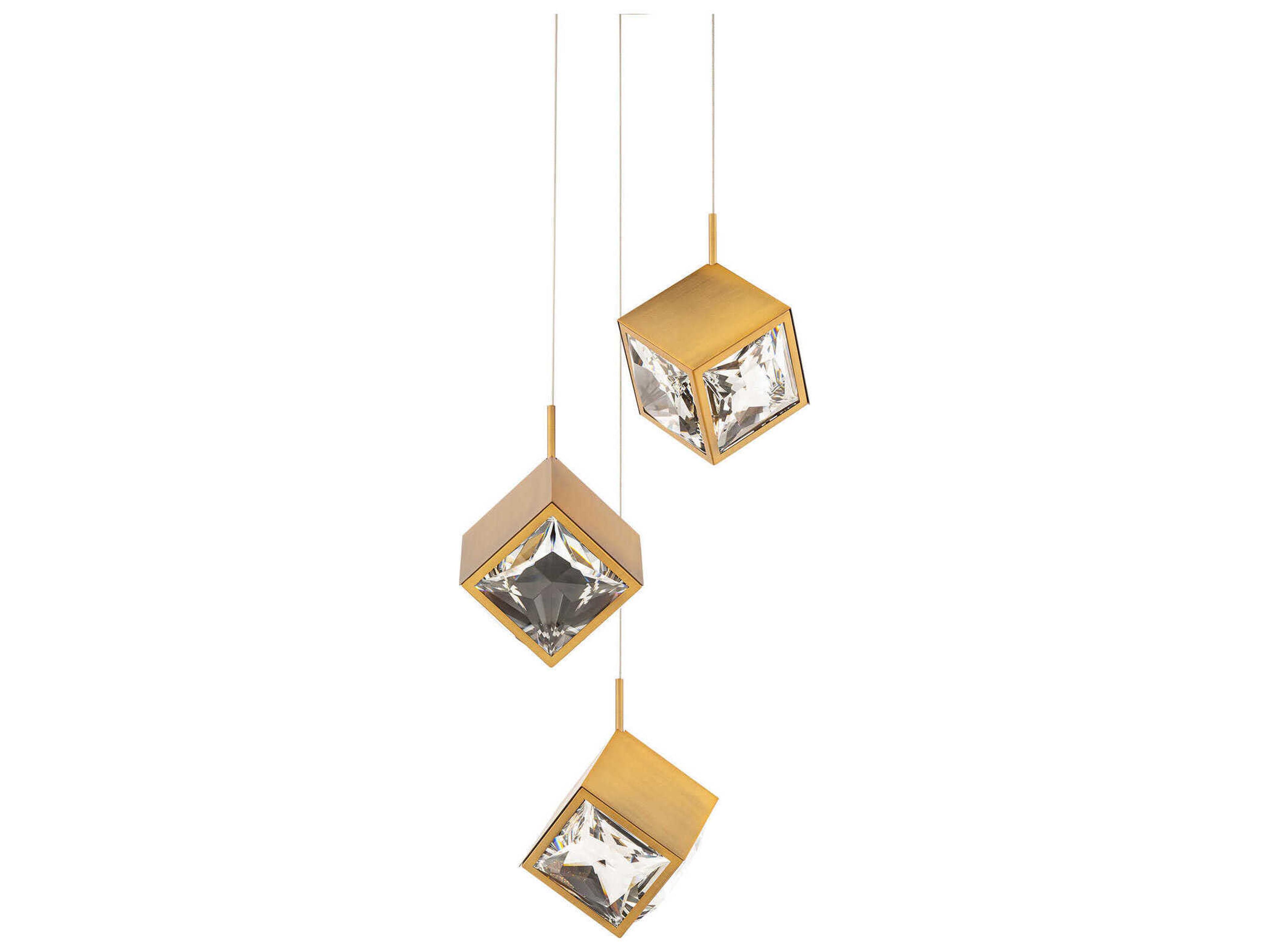 dweLED by WAC Lighting Ice Cube 3-Light Aged Brass Geometric Pendant