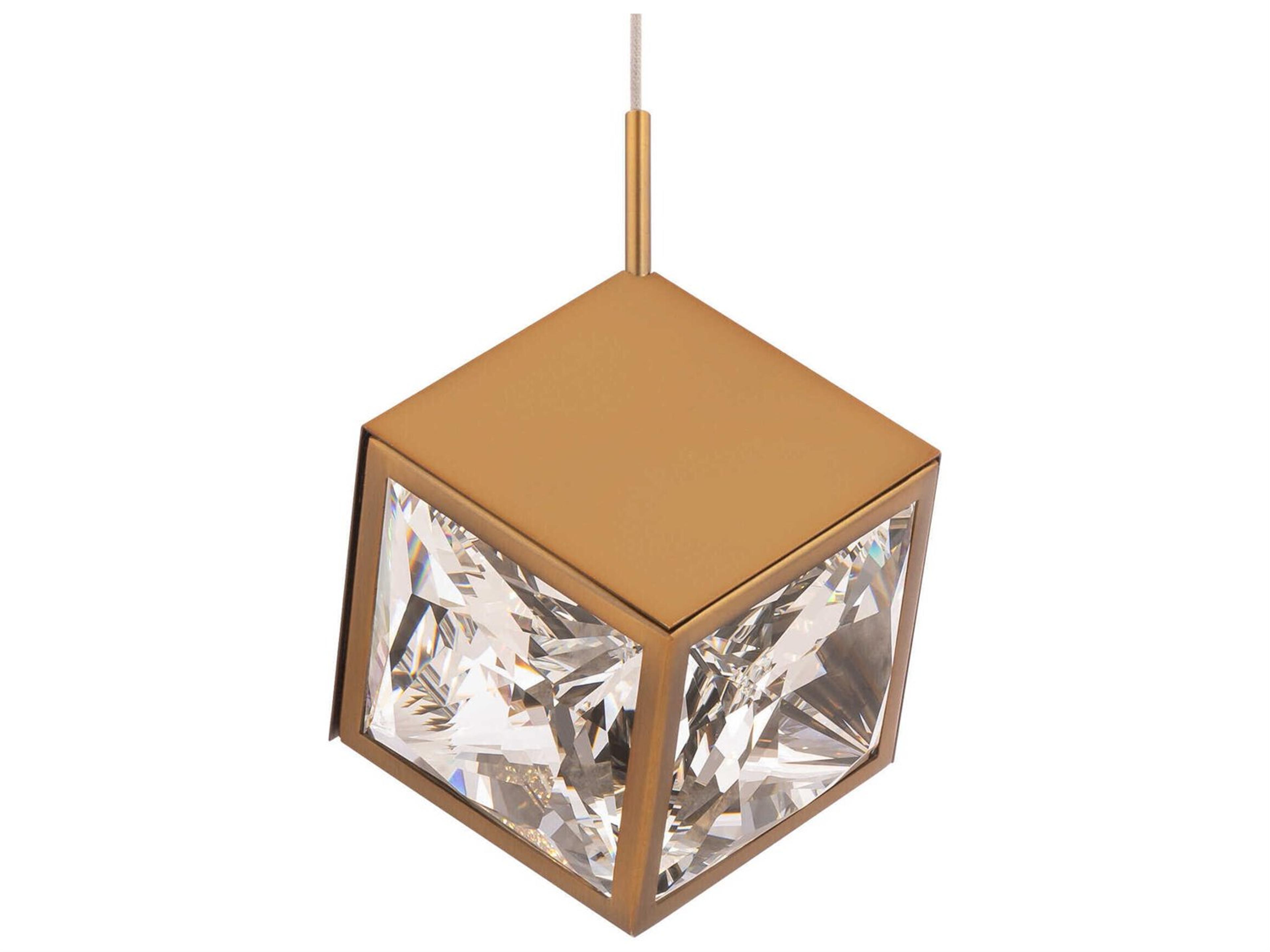 dweLED by WAC Lighting Ice Cube 1-Light Aged Brass Crystal LED Geometric Mini Pendant