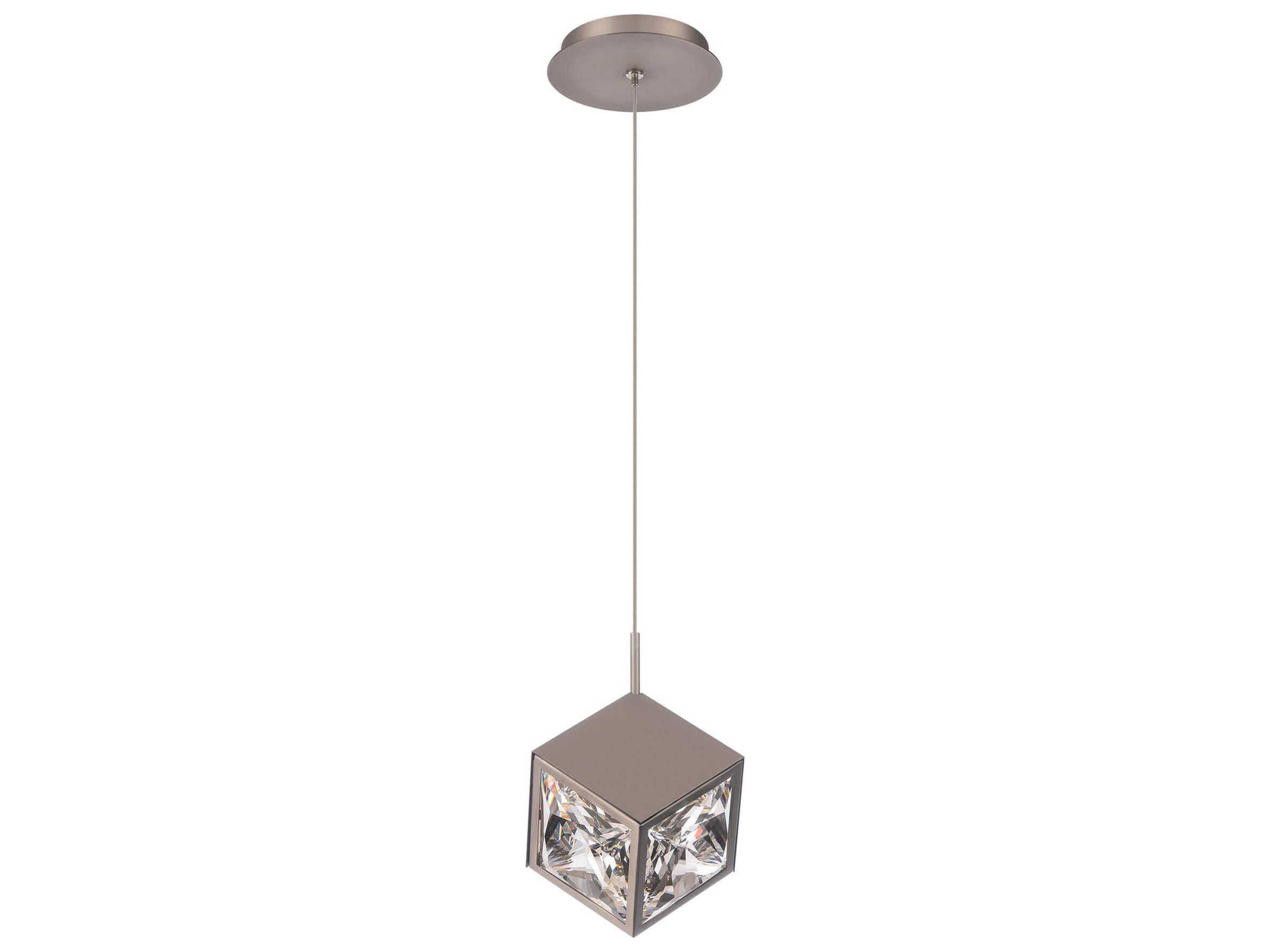 Ice Cube 1-Light Brushed Nickel Crystal LED Geometric Mini Pendant