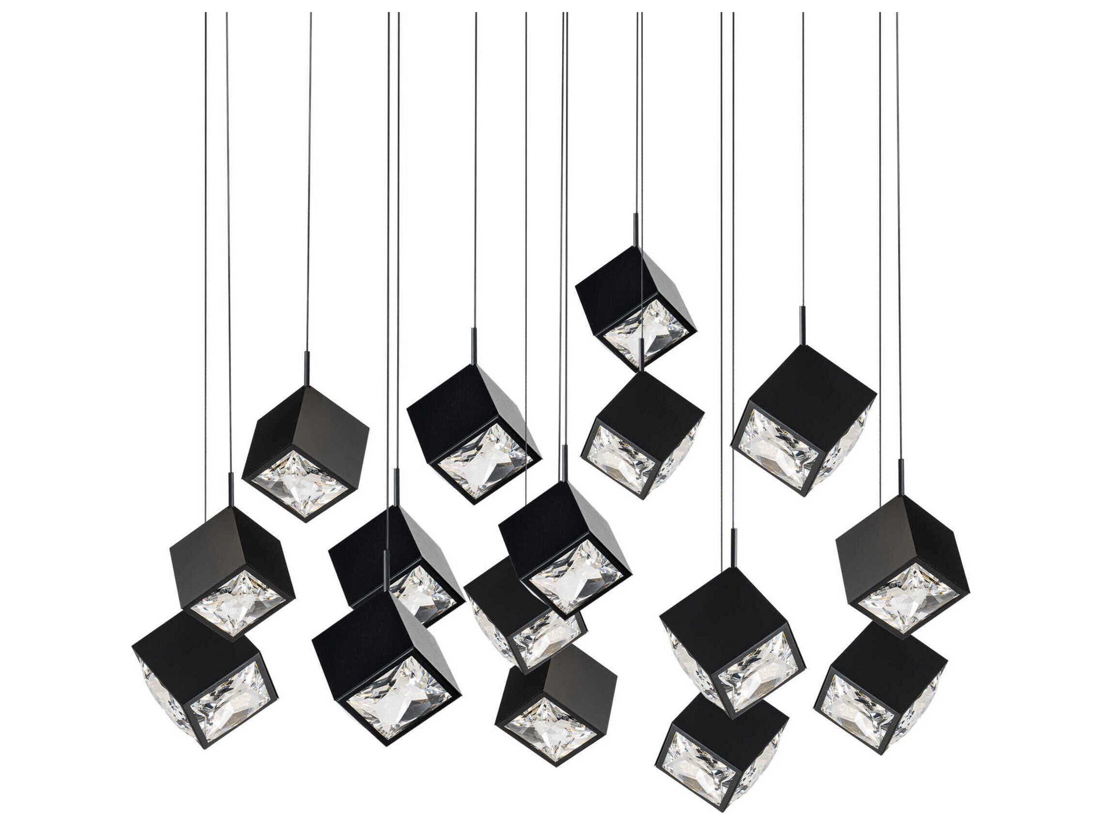 Ice Cube 14-Light Black Geometric Linear Island Pendant