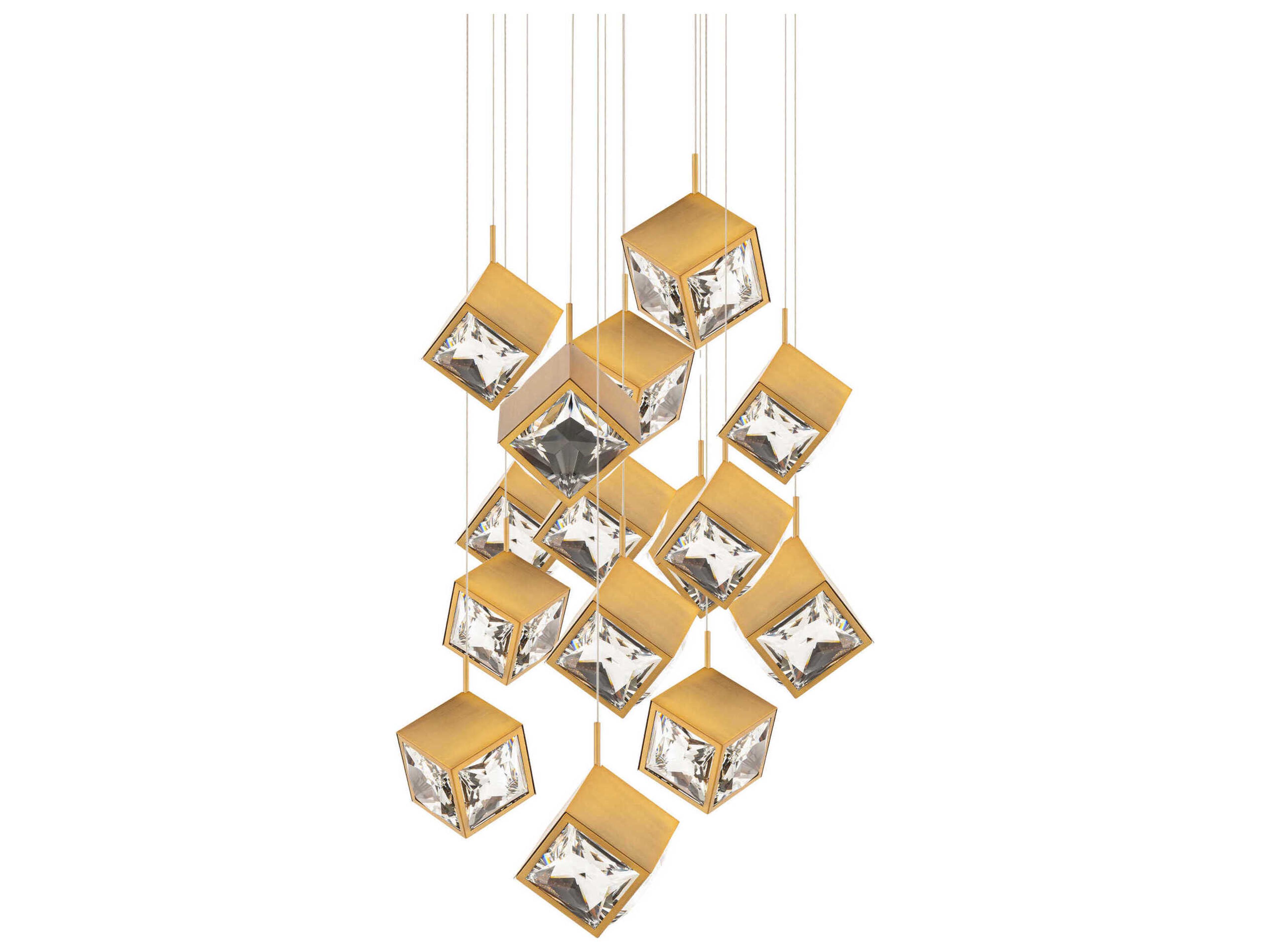 Ice Cube 15-Light Aged Brass Geometric Pendant