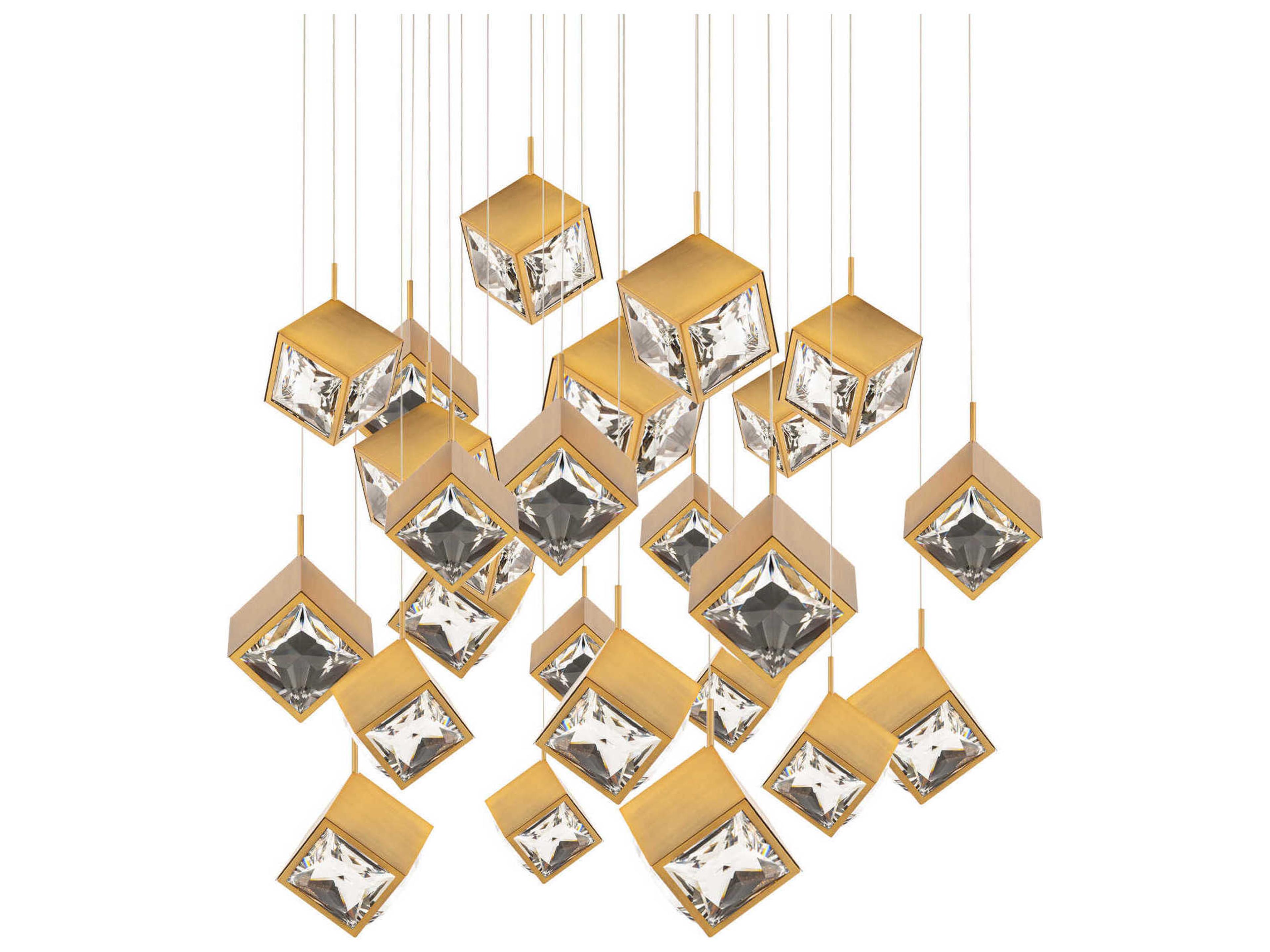 Ice Cube 25-Light Aged Brass Geometric Pendant