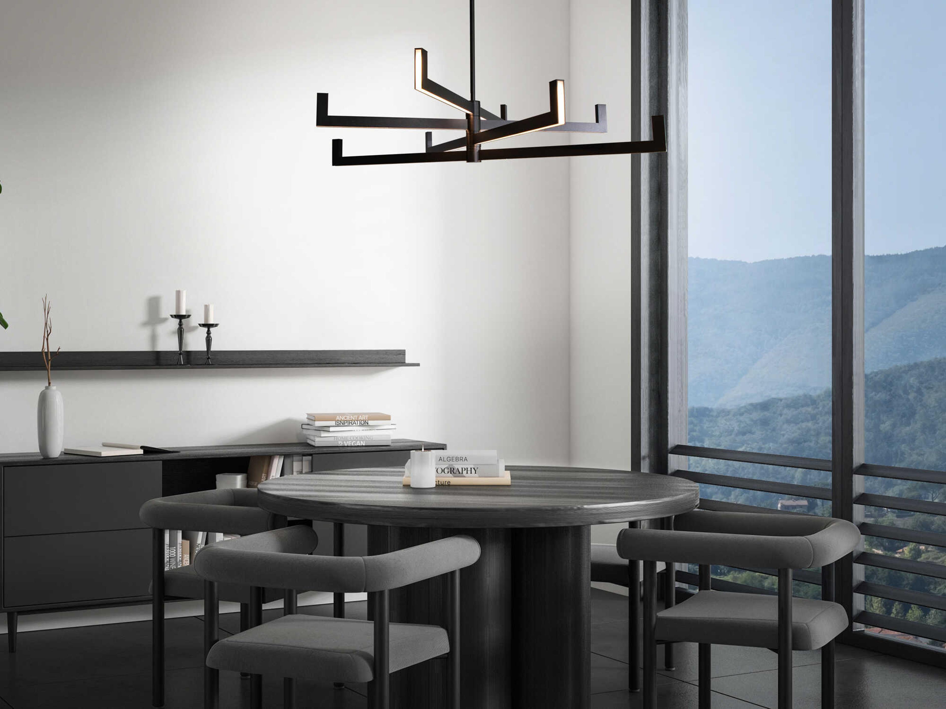 dweLED by WAC Lighting Ferrous 4-Light Black Linear Tiered Chandelier