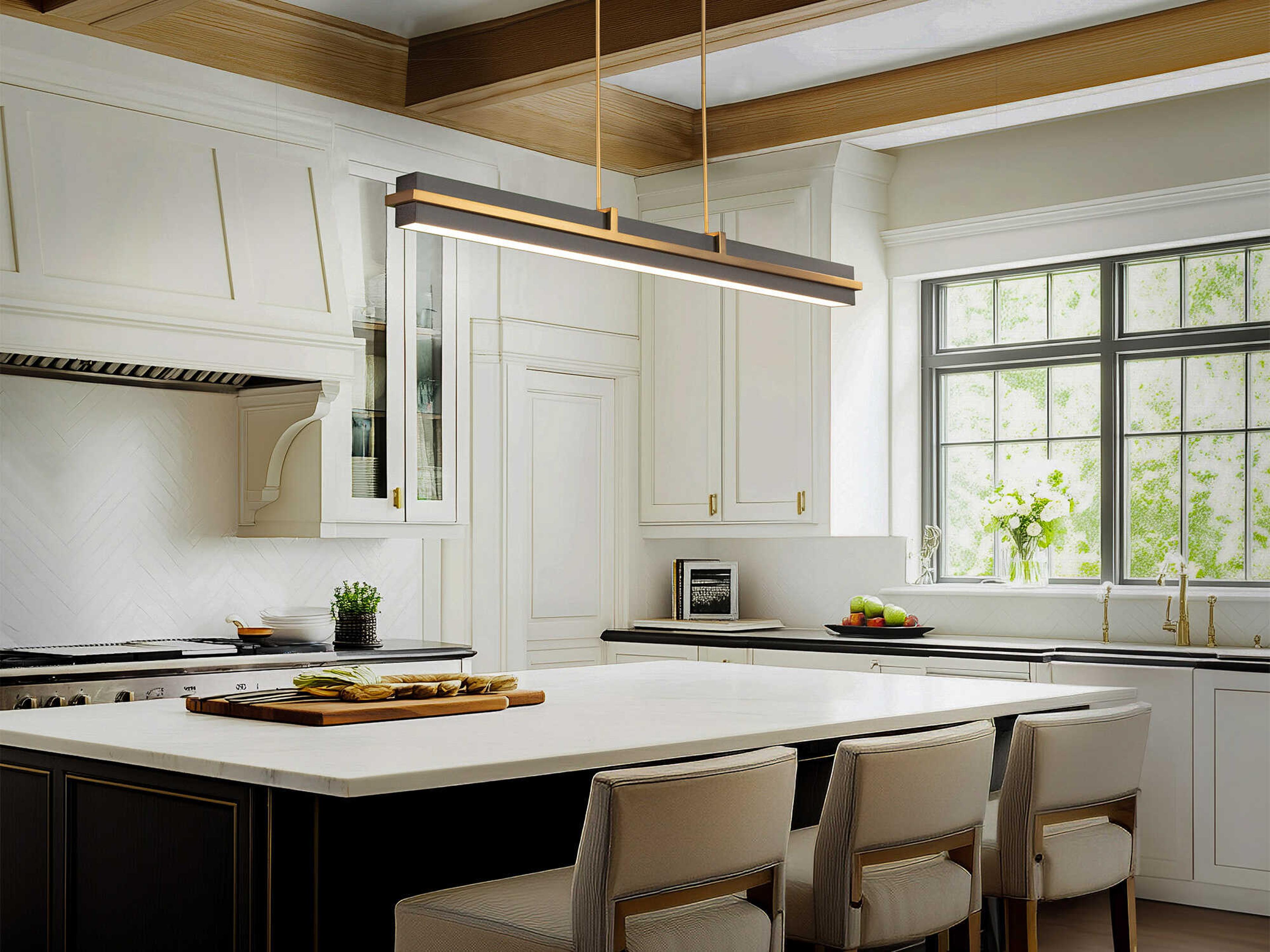 dweLED by WAC Lighting Desmond 1-Light Black Aged Brass Geometric Linear Island Pendant