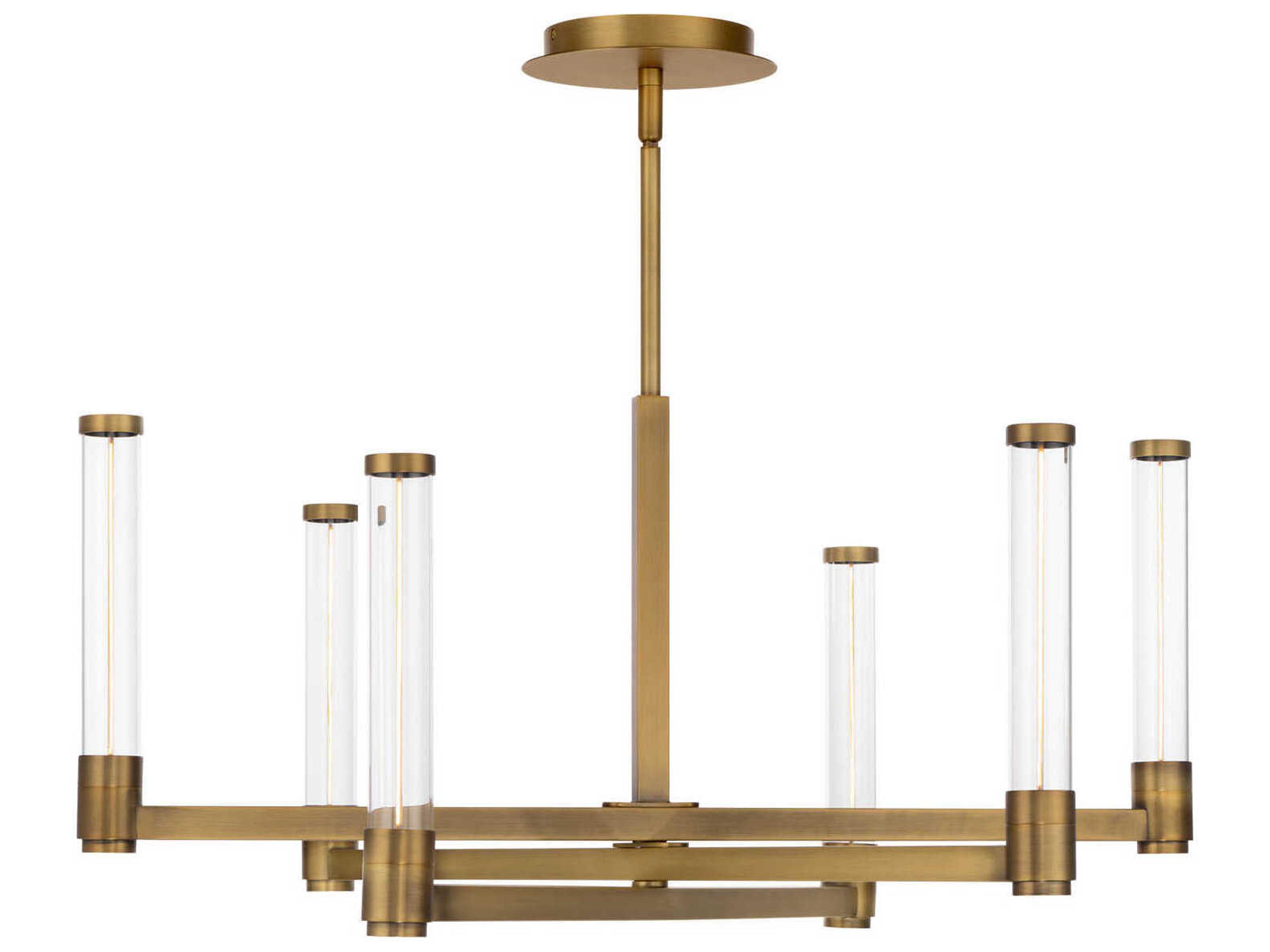 Jedi 6-Light Aged Brass Glass LED Cylinder Chandelier