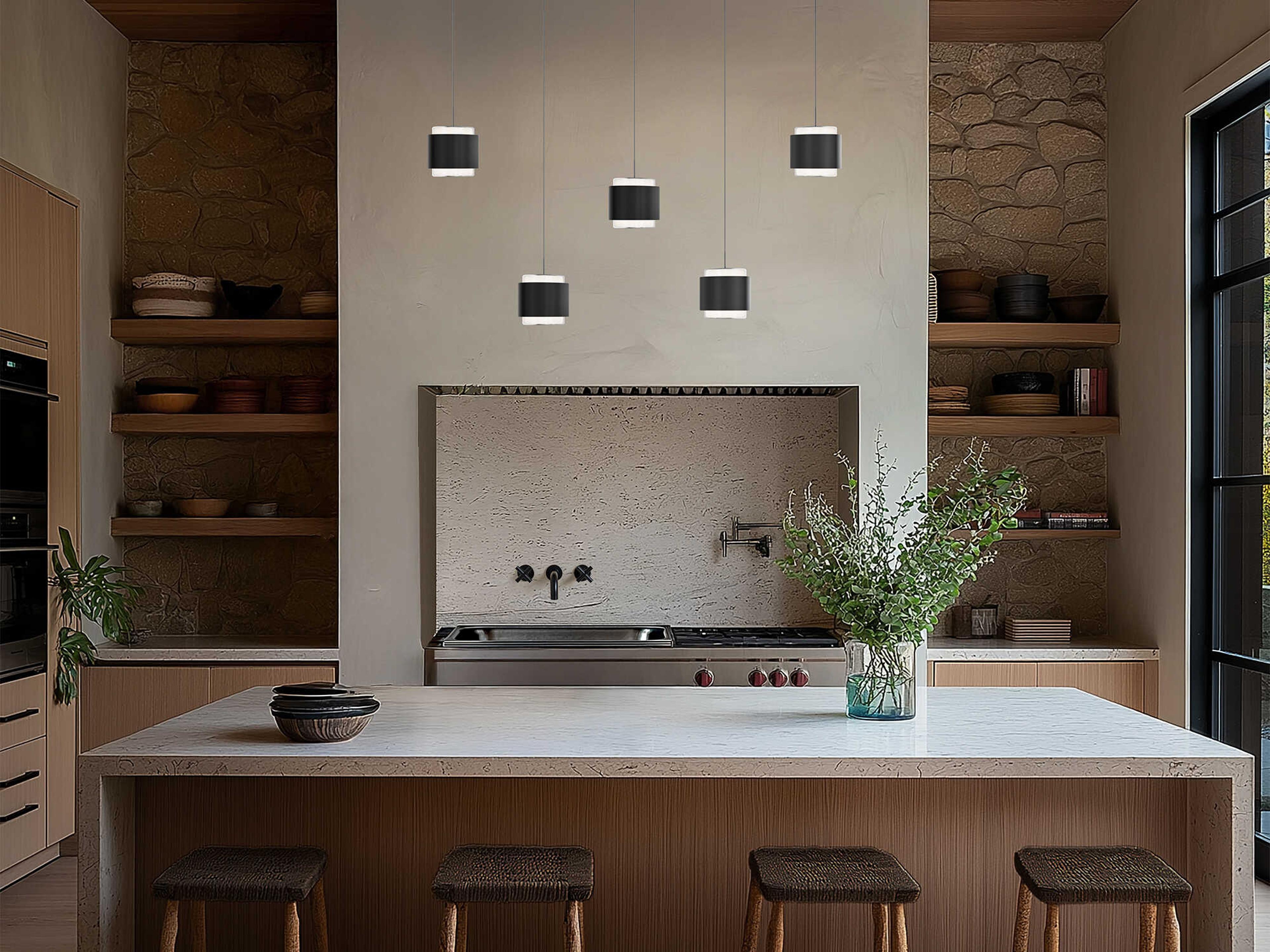 dweLED by WAC Lighting Banded 5-Light Black Island Pendant