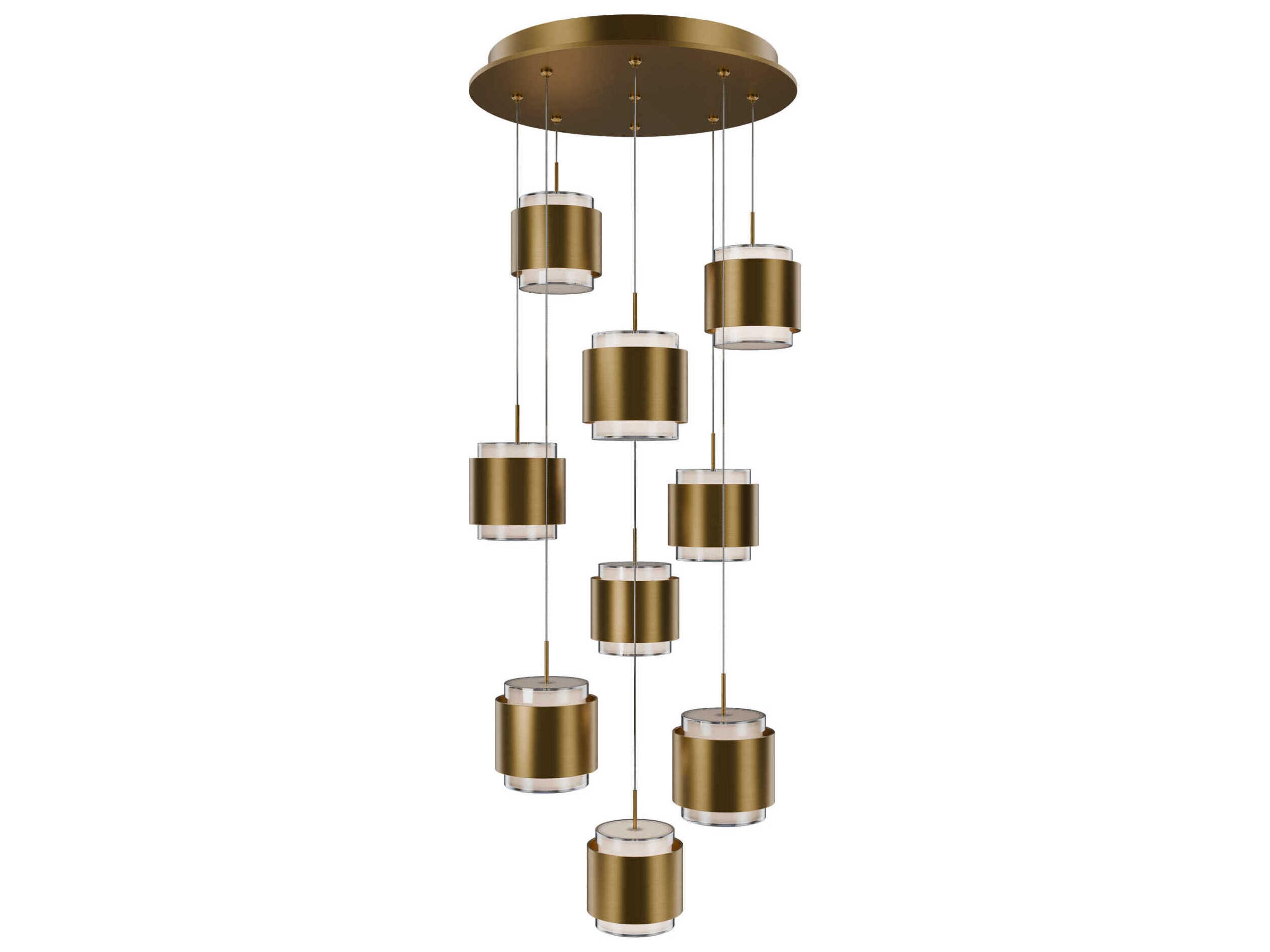 Banded 9-Light Aged Brass Pendant