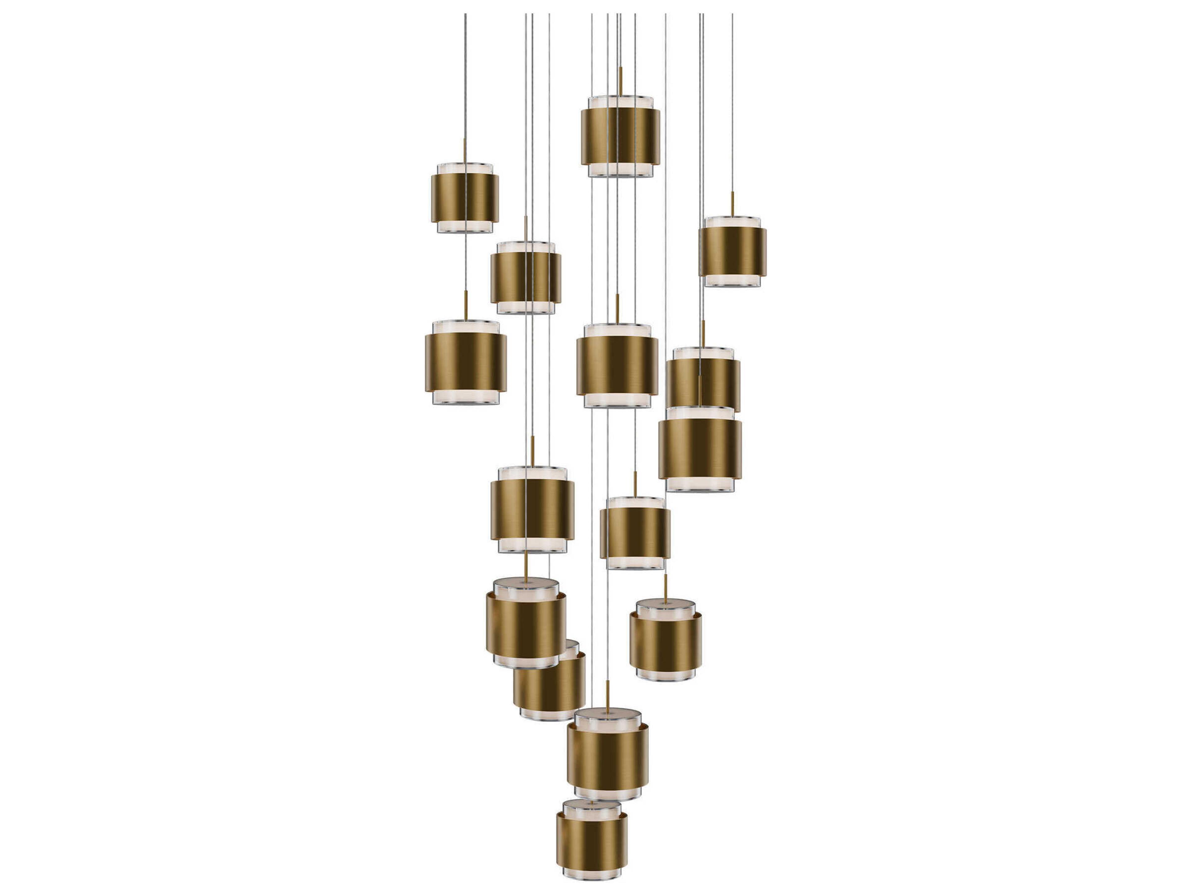 Banded 15-Light Aged Brass Pendant