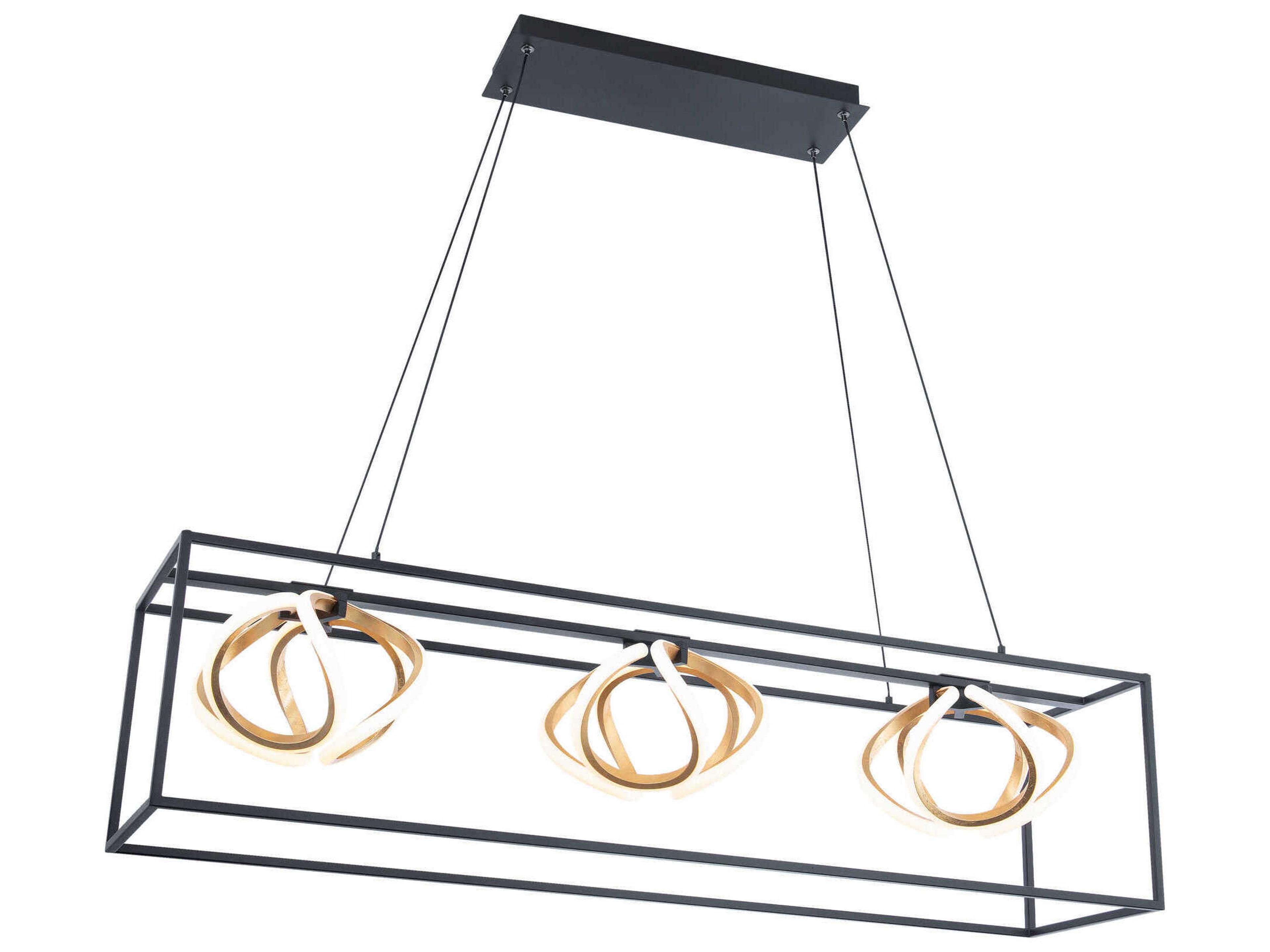 Sinclair 3-Light Black Gold Leaf LED Island Pendant