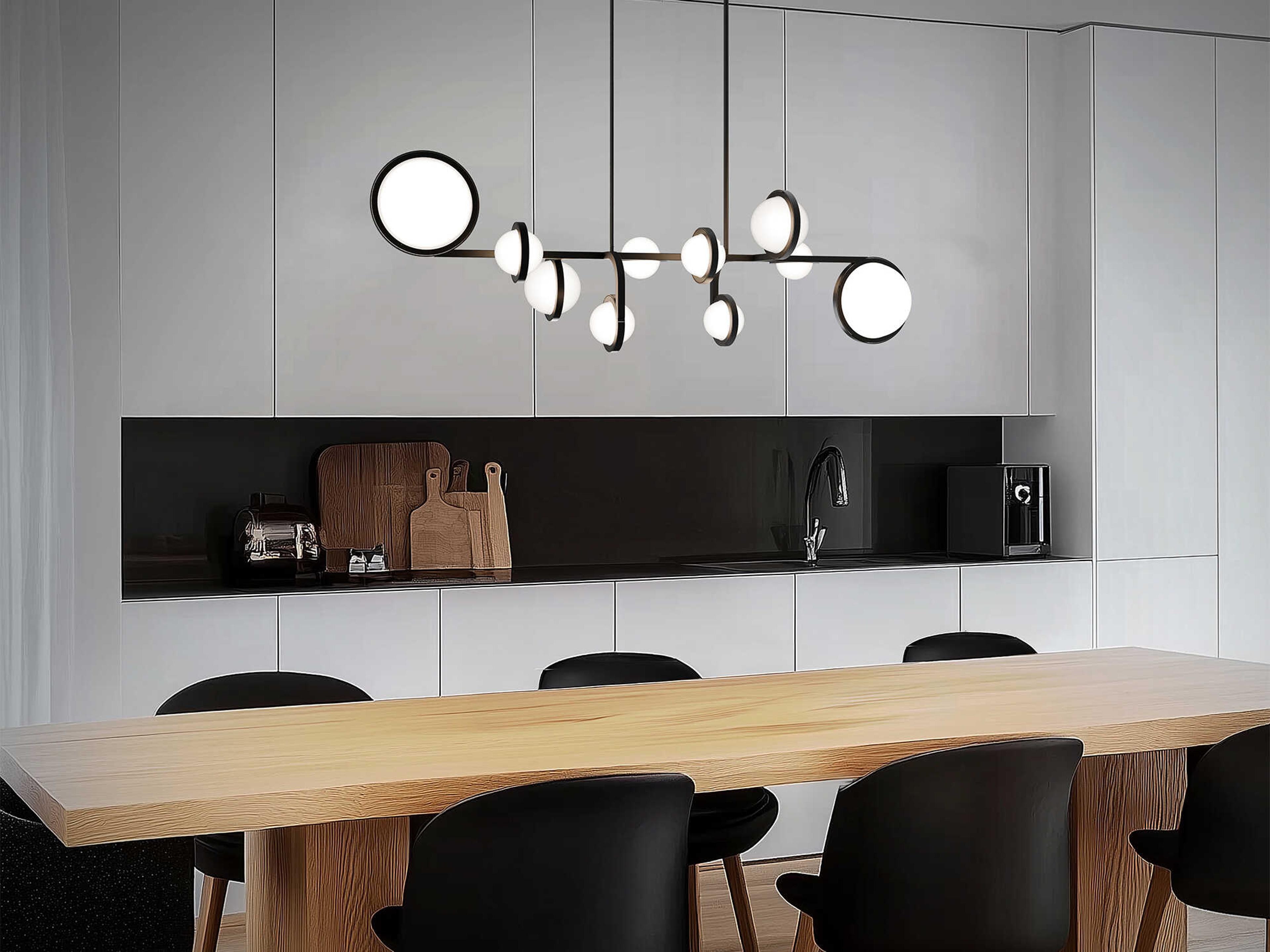 dweLED by WAC Lighting Satalite 10-Light Black Globe Linear Island Pendant