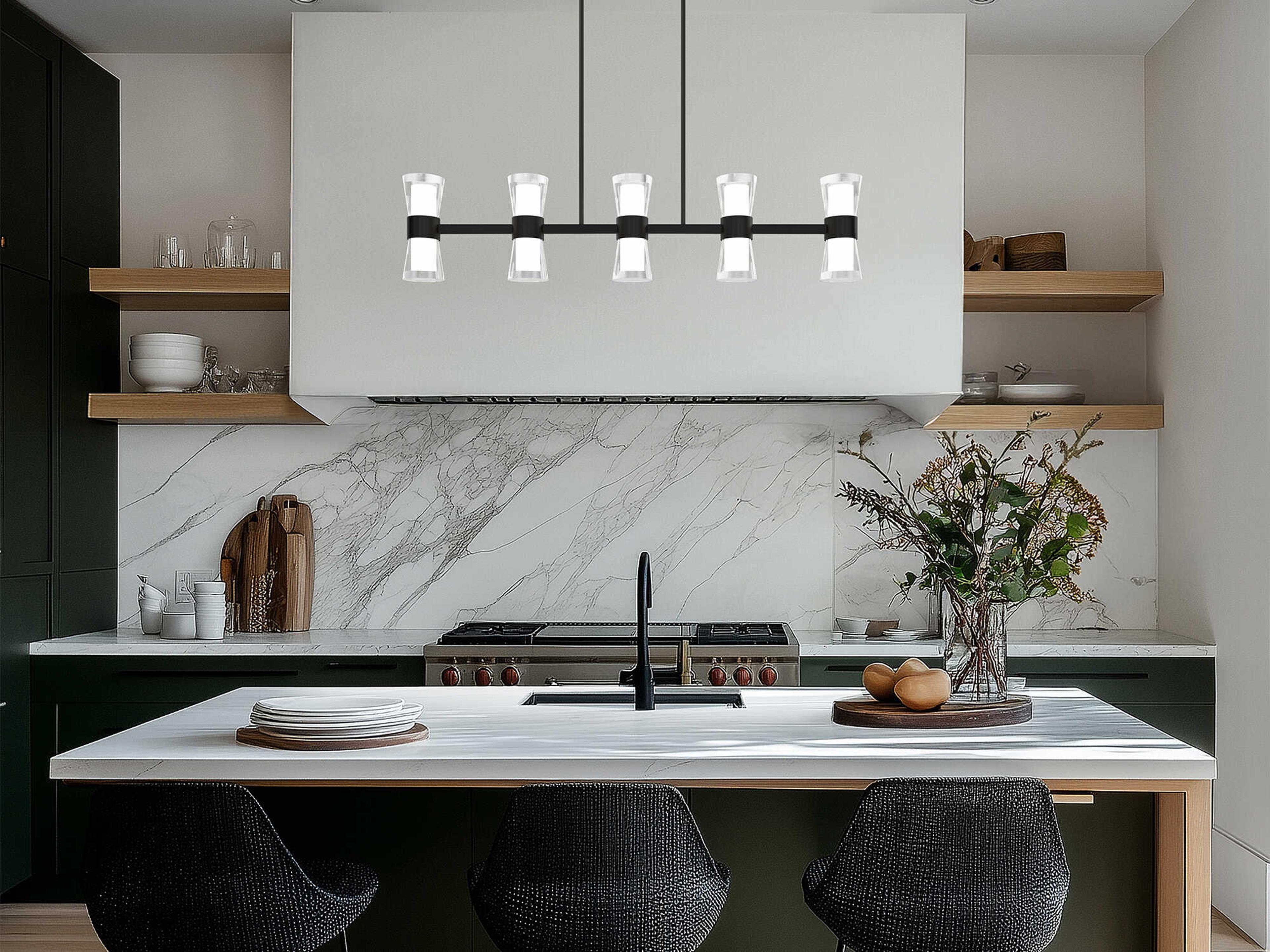 dweLED by WAC Lighting Hourglass 5-Light Black Linear Island Pendant