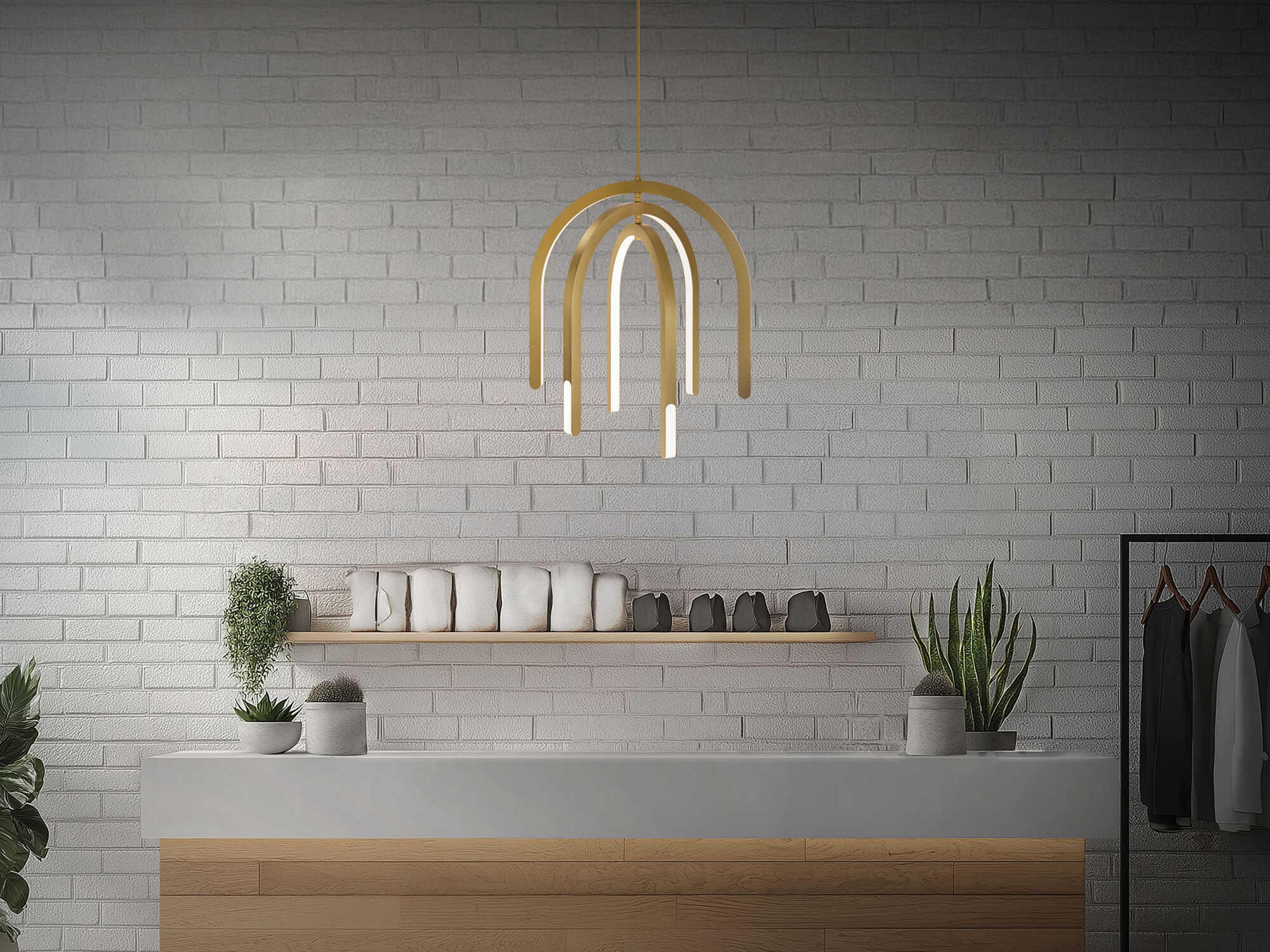 dweLED by WAC Lighting Helmet 3-Light Aged Brass Linear Tiered Pendant