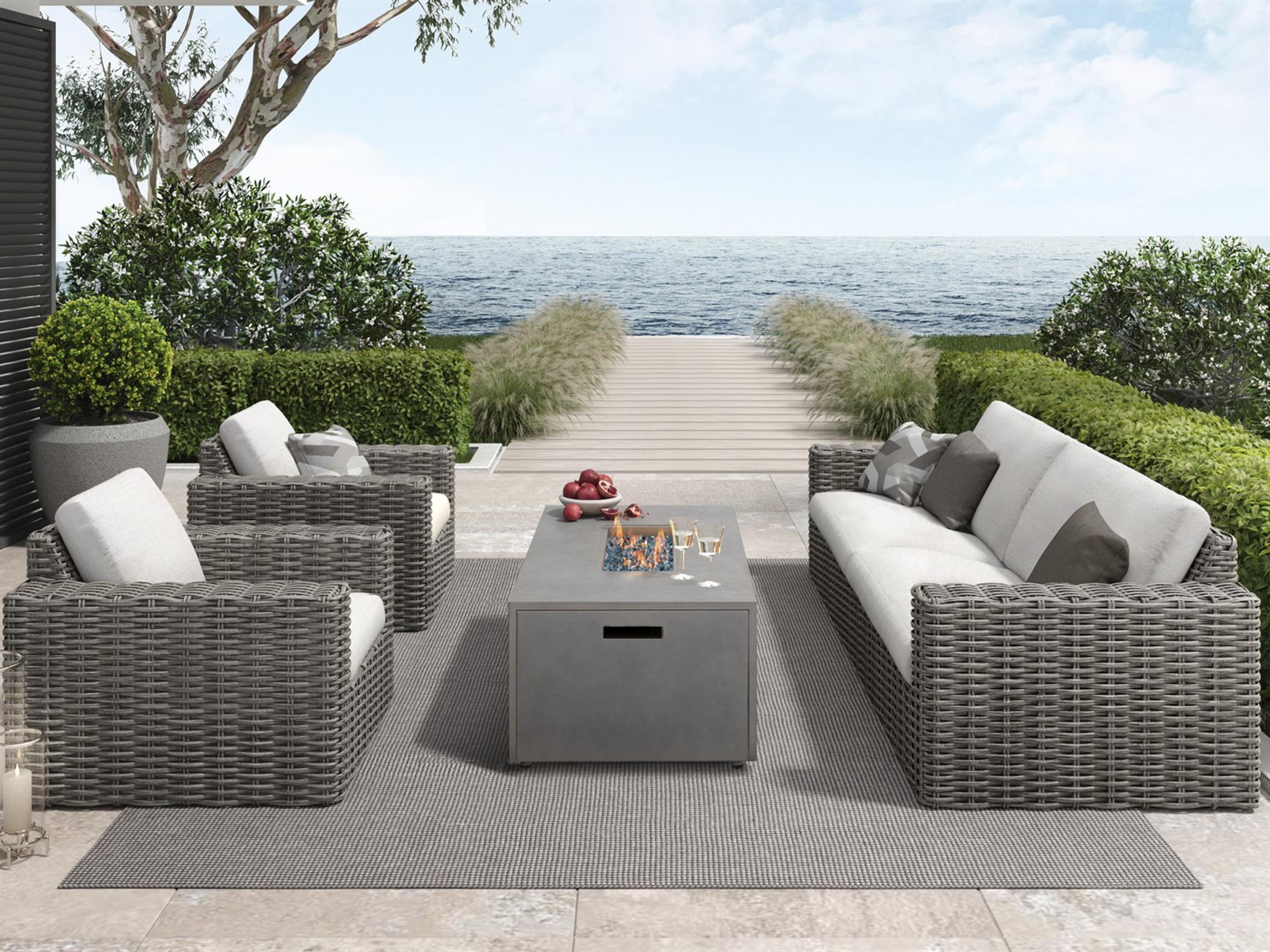 Mia Cushion Wicker Firepit Outdoor Patio Lounge Set
