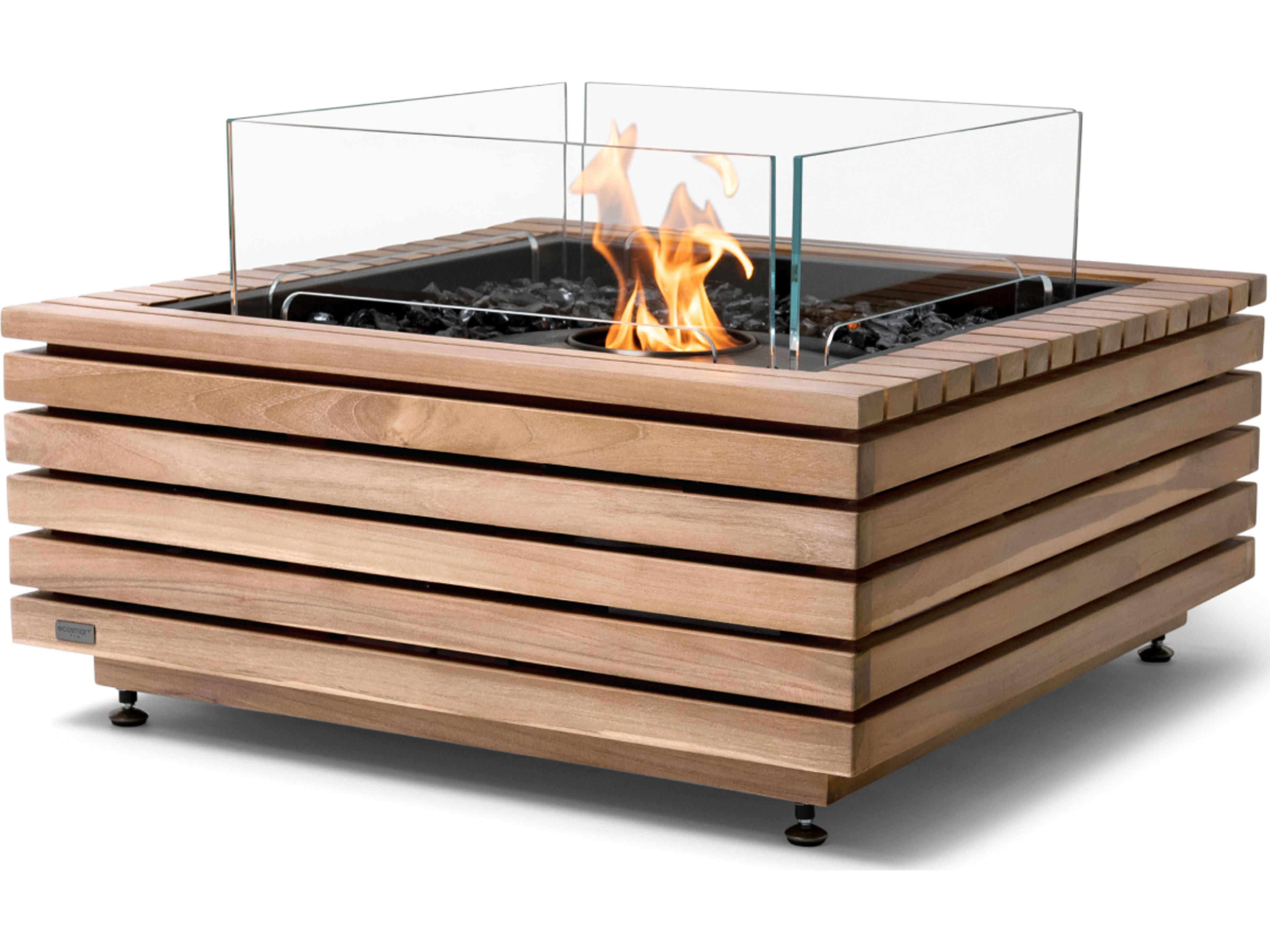 EcoSmart Fire Base Square Patio Fire Pit Table with Ethanol Burner Stainless Steel