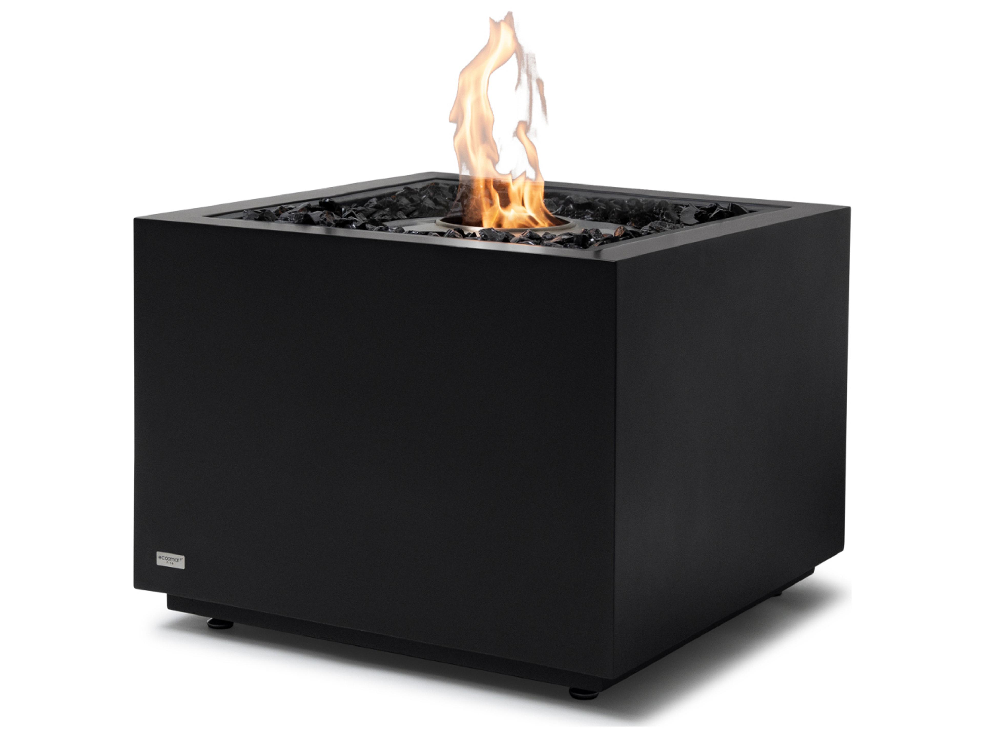 EcoSmart Fire Sidecar Square Outdoor Patio Fire Pit Table with Gas LP/NG Stainless Steel