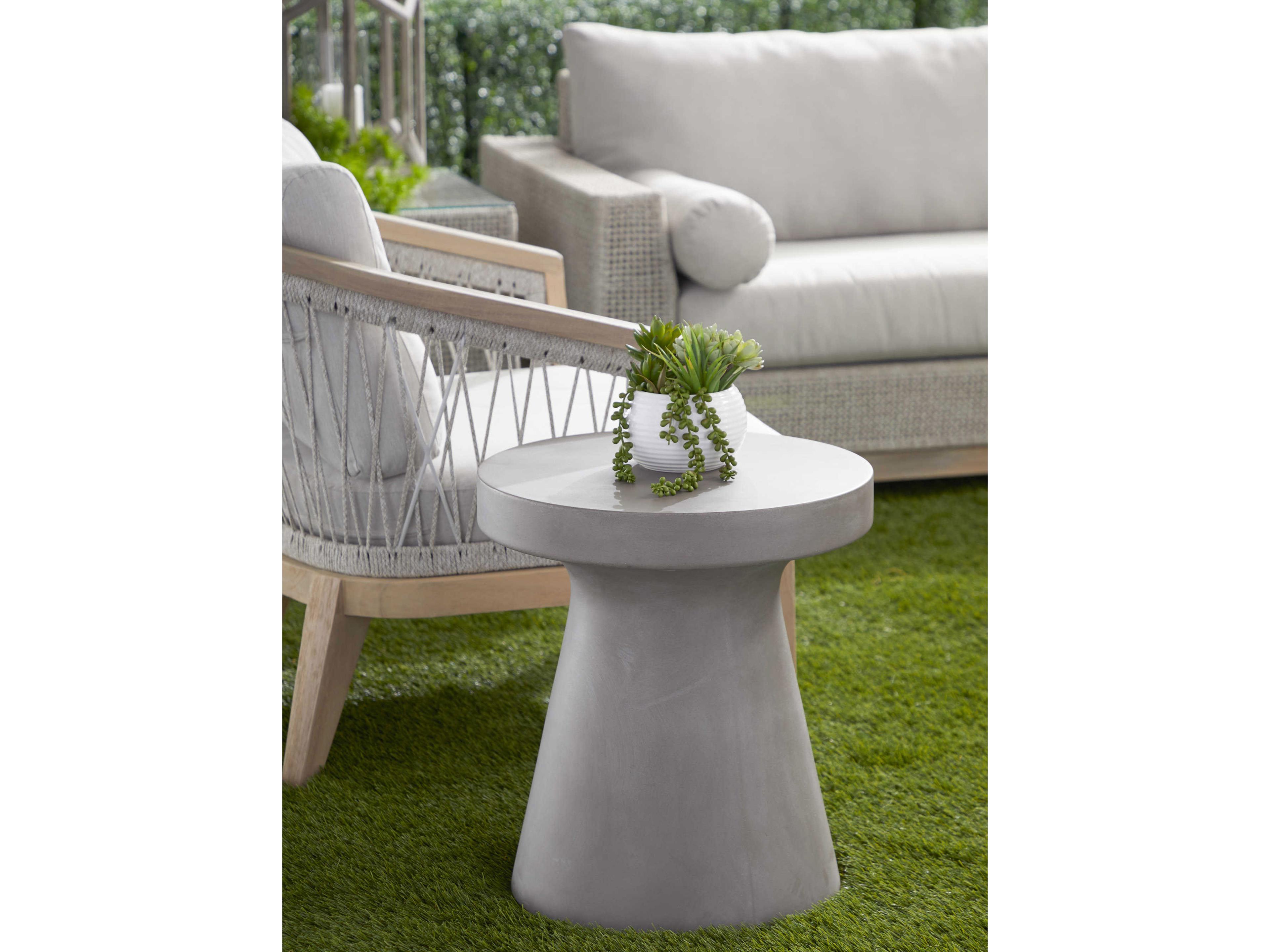 Essentials for Living Outdoor District Slate Grey Concrete Round End Table
