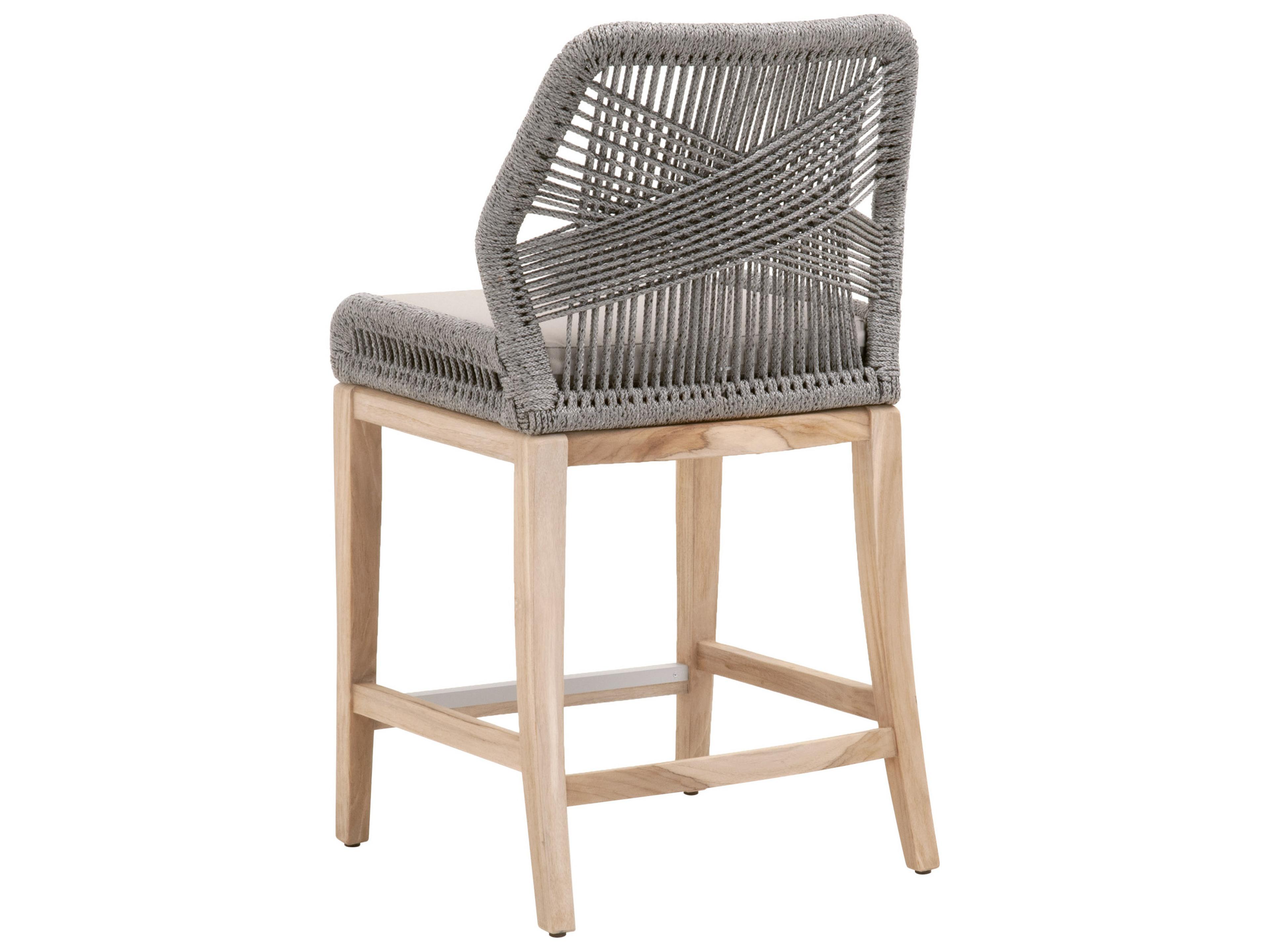Essentials for Living Outdoor Woven - Outdoor Platinum Rope Performance Smoke Gray Teak Wood Concrete Counter Stool