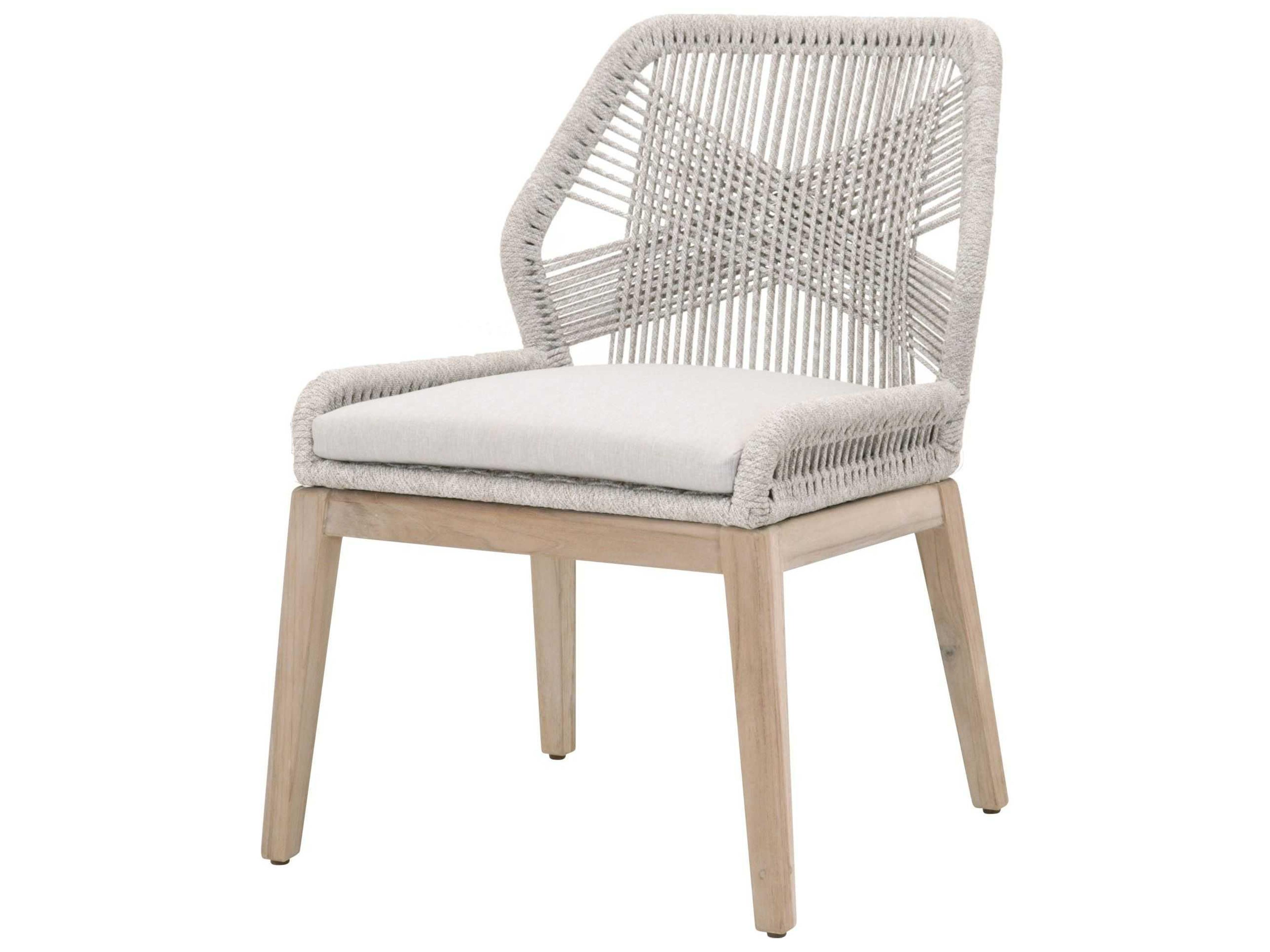 Woven Rope Taupe & White Flat Rope / Pumice Aluminum Wood Cushion Dining Chair Set of 2