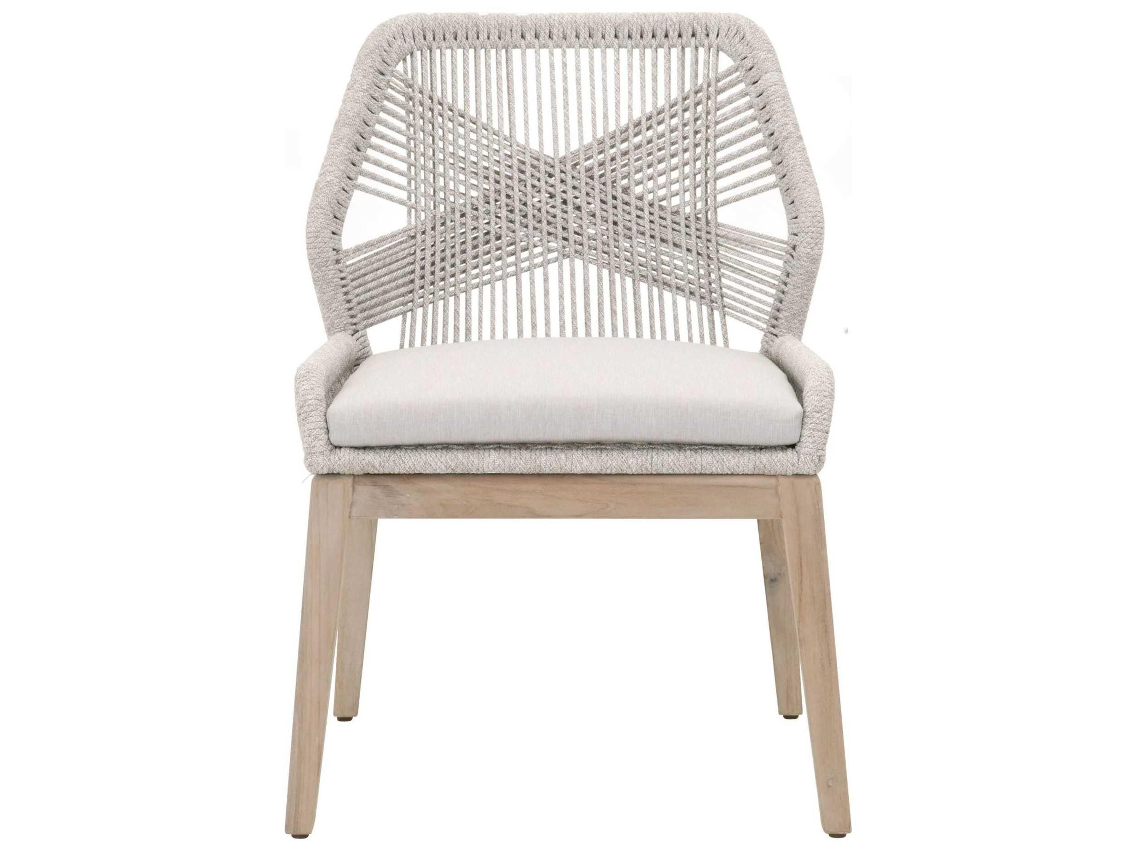 Essentials for Living Outdoor Woven Rope Taupe & White Flat Rope / Pumice Aluminum Wood Cushion Dining Chair Set of 2
