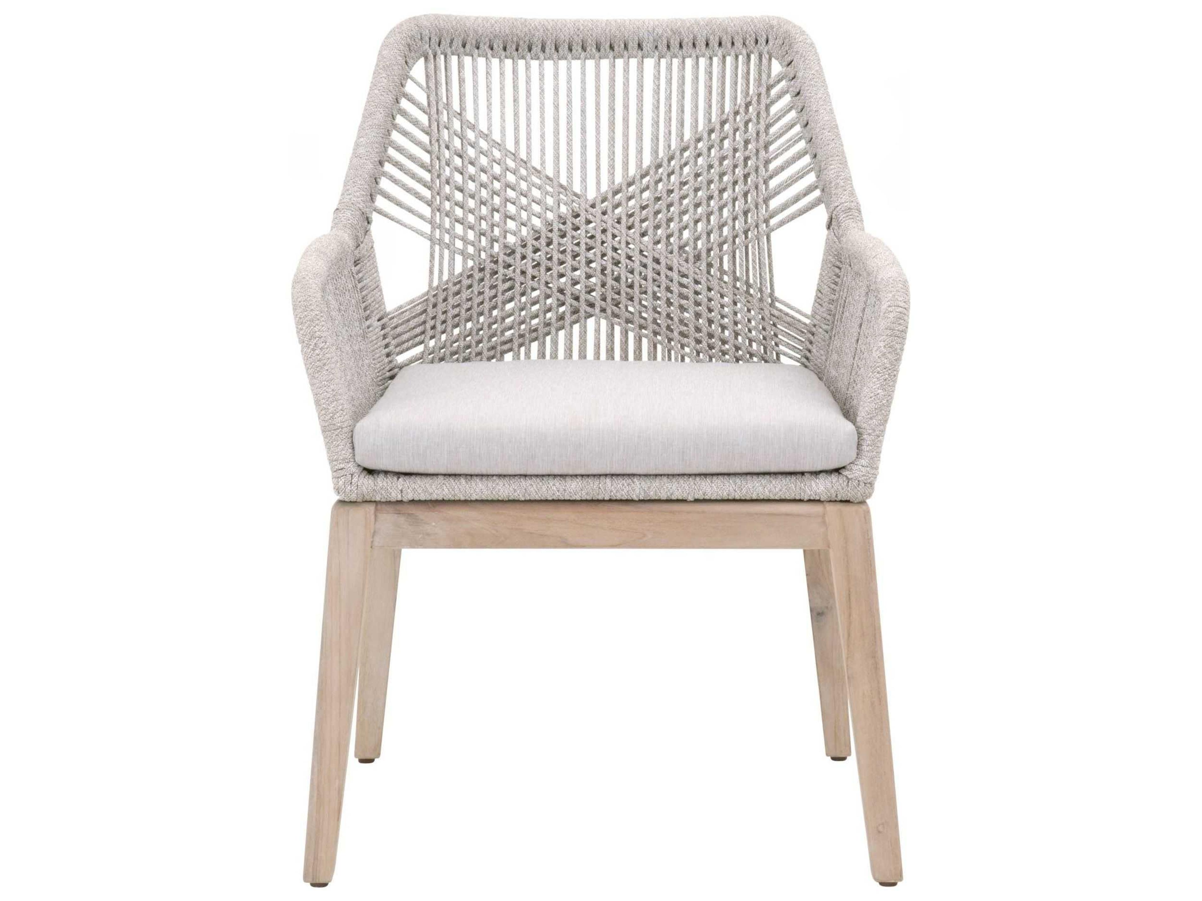 Essentials for Living Outdoor Woven Rope Taupe & White Flat Rope / Pumice Aluminum Wood Cushion Dining Chair Set of 2